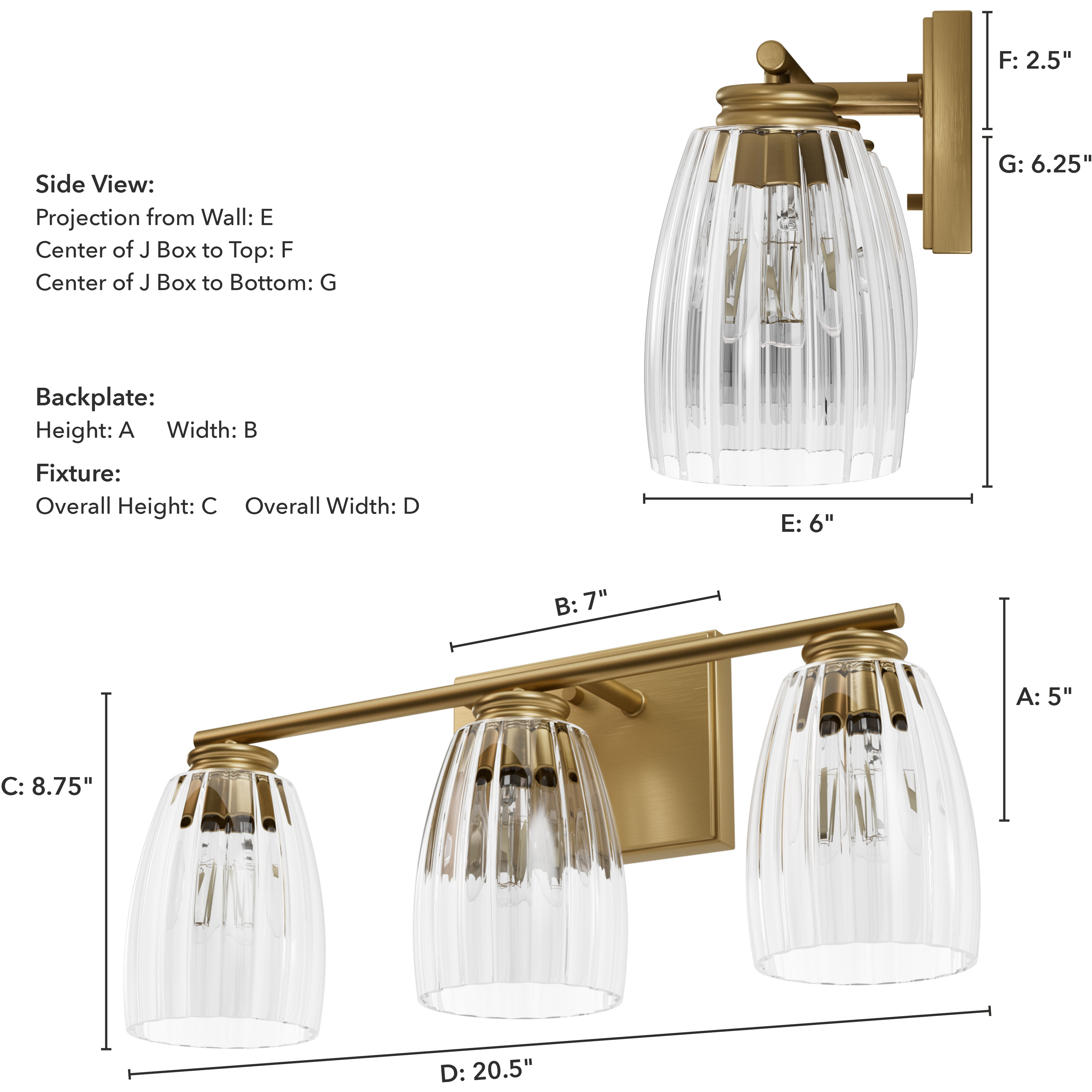 Rossmoor 3 Light 20.5 inch Luxe Gold Vanity Light Wall Light, Medium