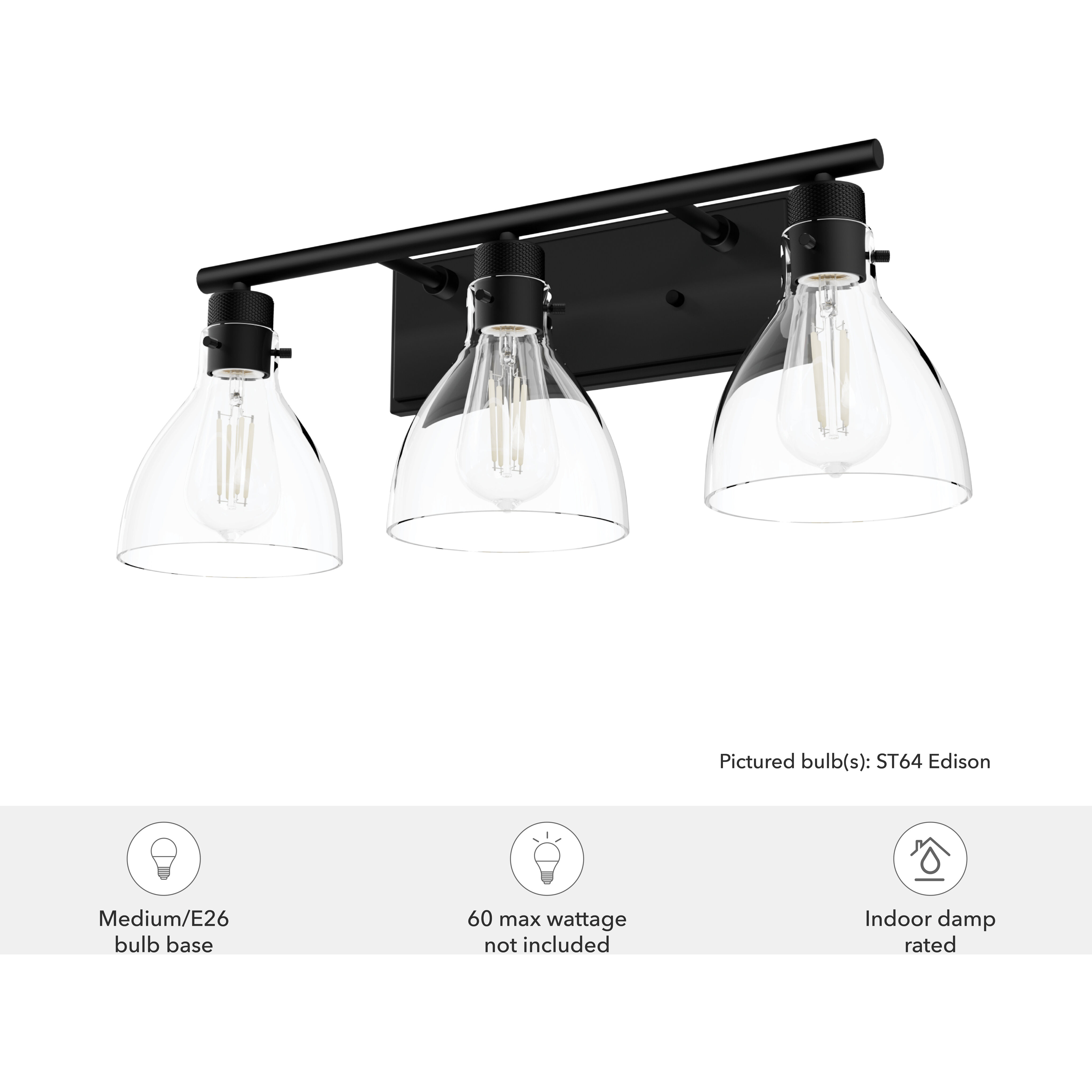 Van Nuys 3 Light 23.5 inch Matte Black Vanity Light Wall Light