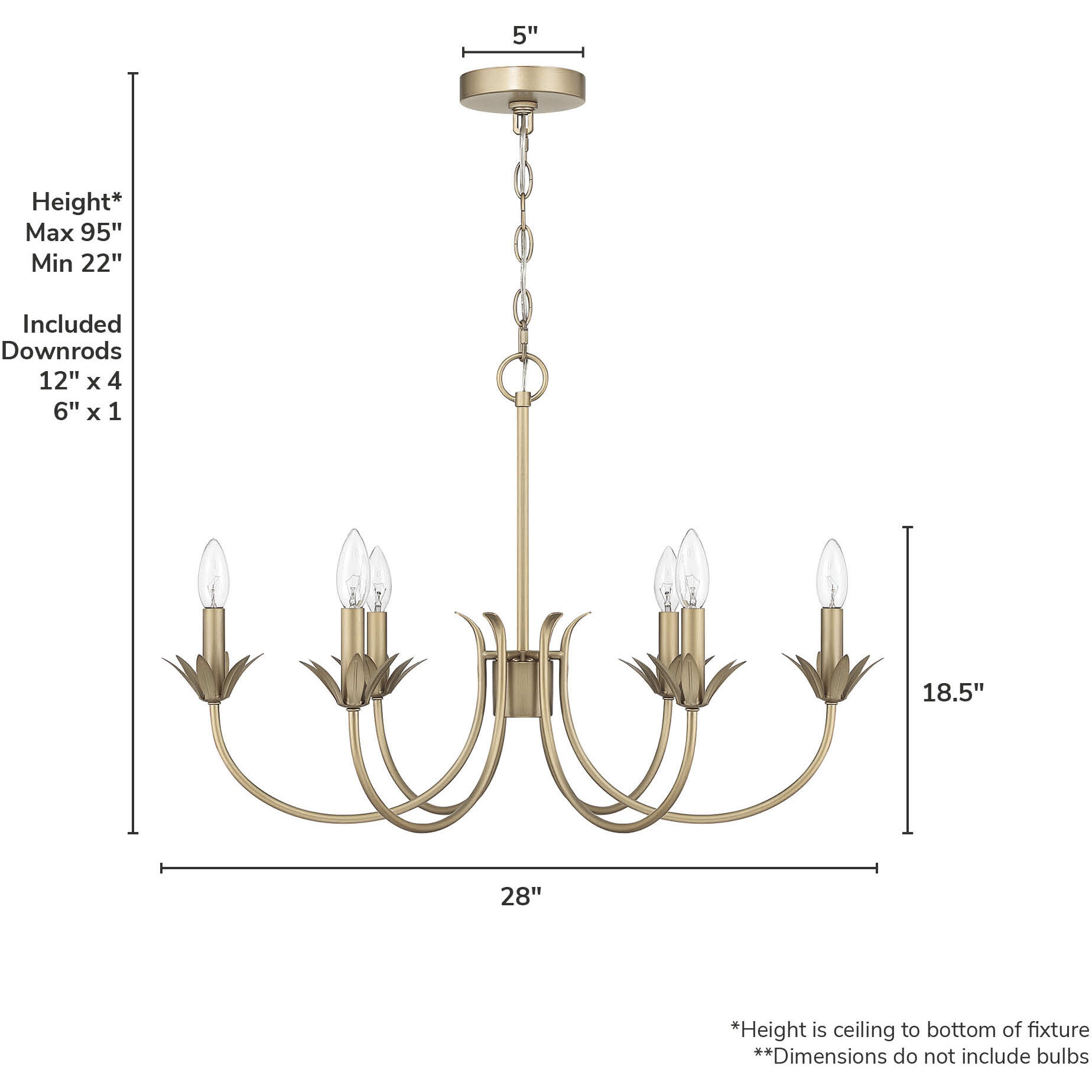 Junie Bud 6 Light 28 inch Luxe Gold Chandelier Ceiling Light, Medium