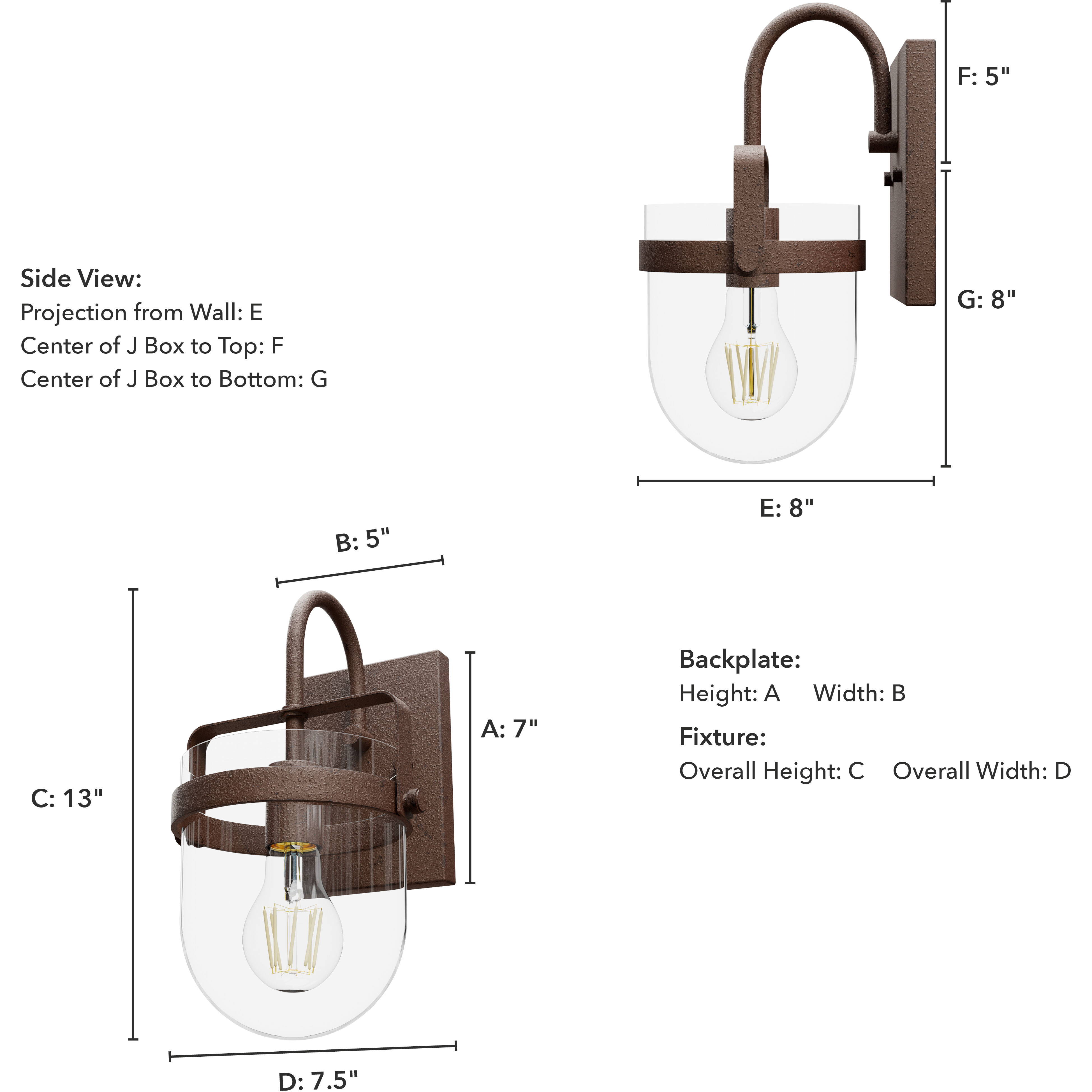 Karloff 1 Light 7.5 inch Textured Rust Wall Sconce Wall Light