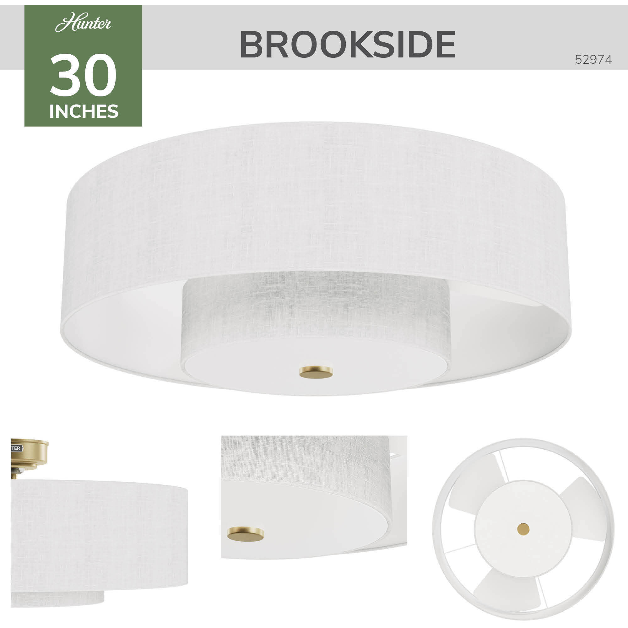 Brookside 30 inch Luxe Gold with Fresh White Blades Ceiling Fan