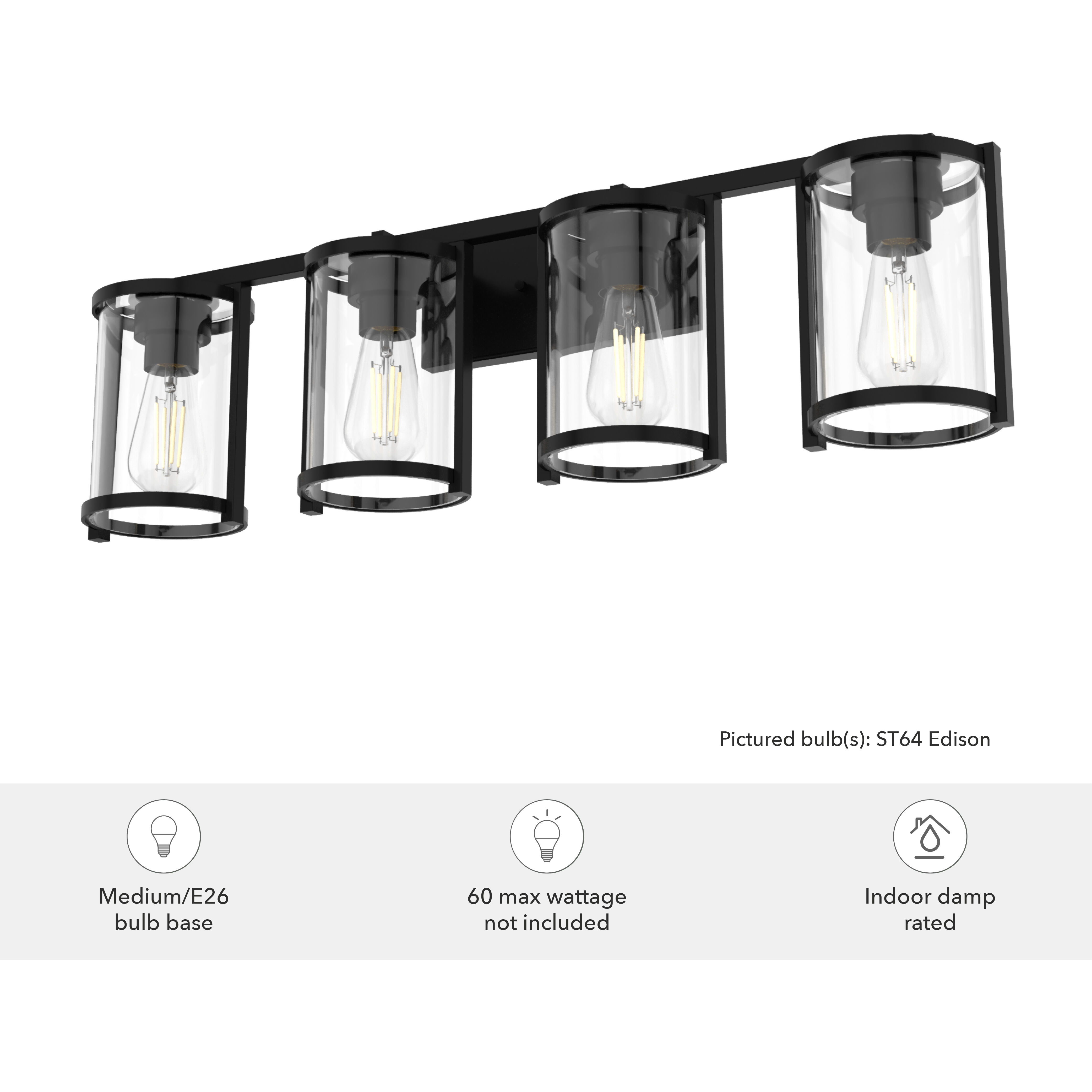 Astwood 4 Light 33.25 inch Matte Black Vanity Light Wall Light