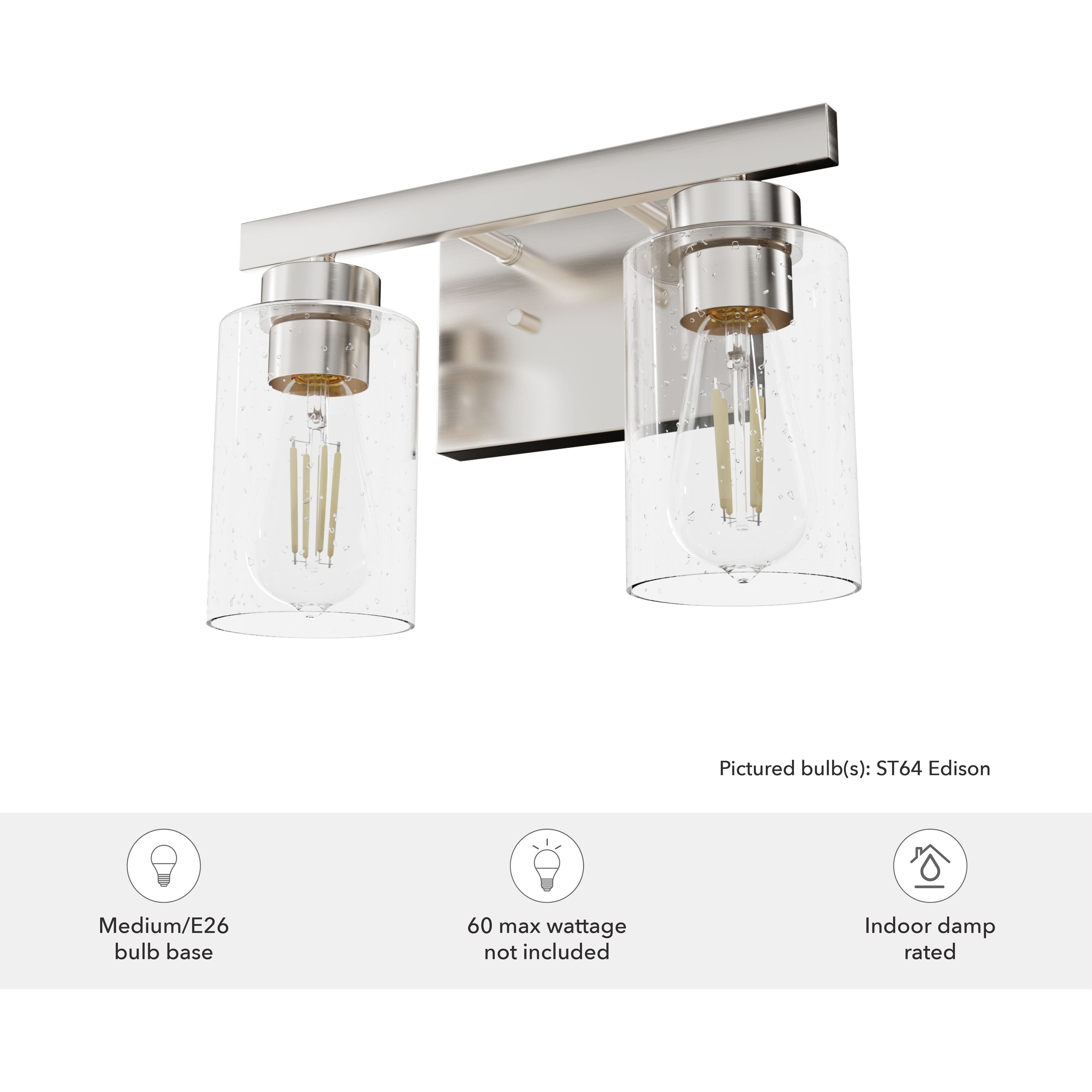 Hartland 2 Light 13 inch Brushed Nickel Vanity Light Wall Light, Medium