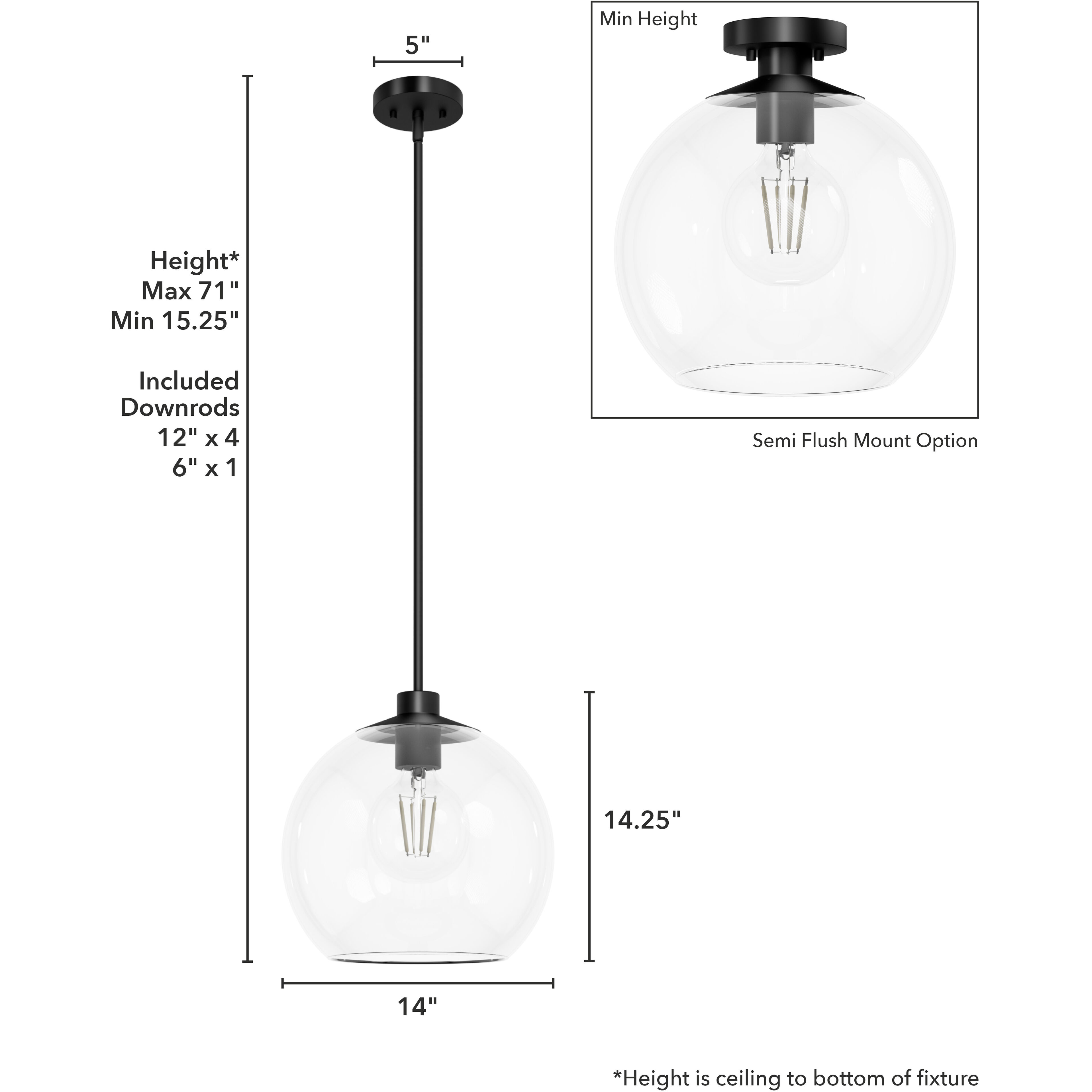 Xidane 1 Light 14 inch Matte Black Pendant Ceiling Light