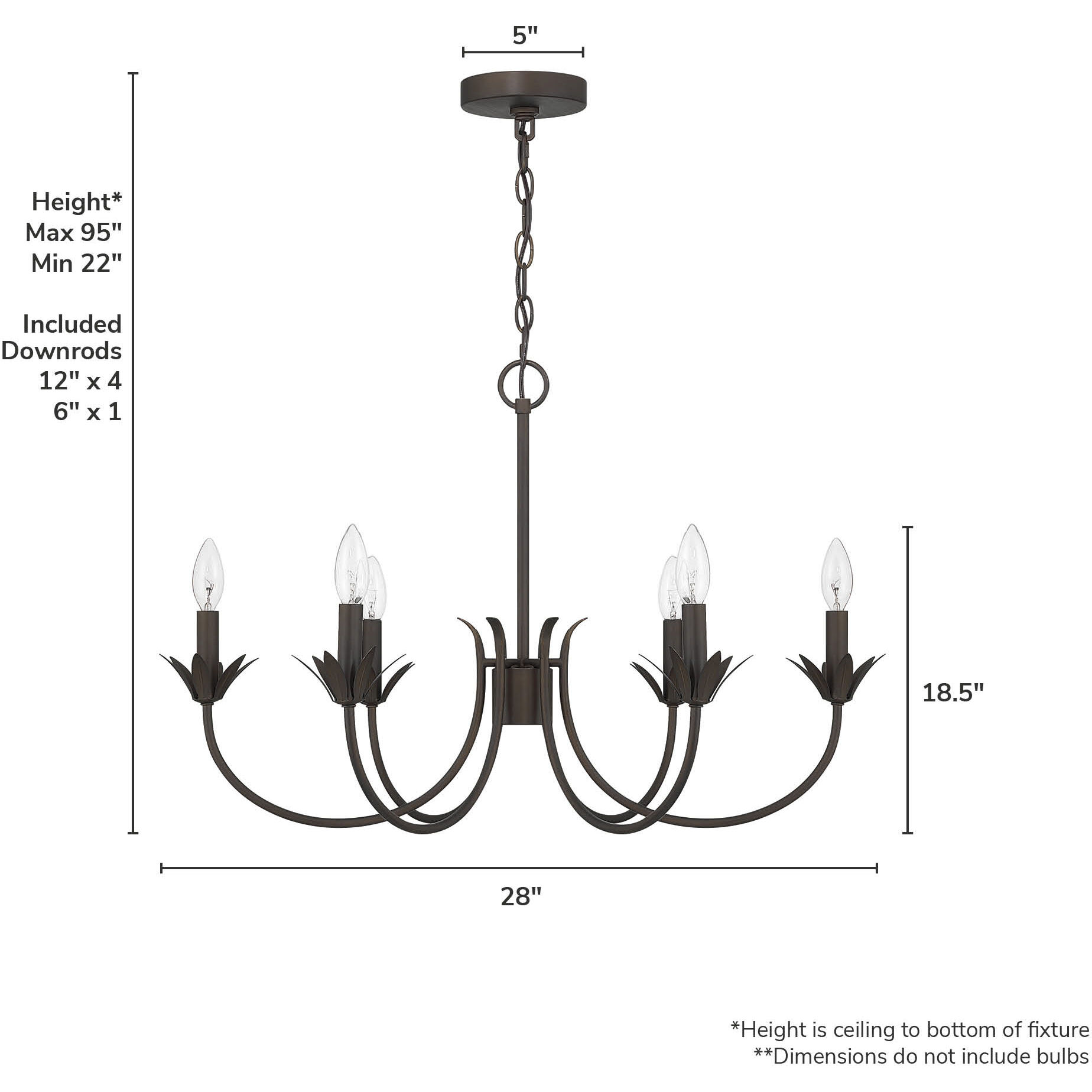 Junie Bud 6 Light 28 inch Matte Bronze Chandelier Ceiling Light, Medium