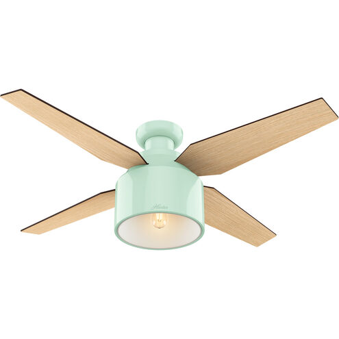 Cranbrook 52 inch Mint with Mid Century Walnut/Blonde Oak Blades Ceiling Fan, Low Profile