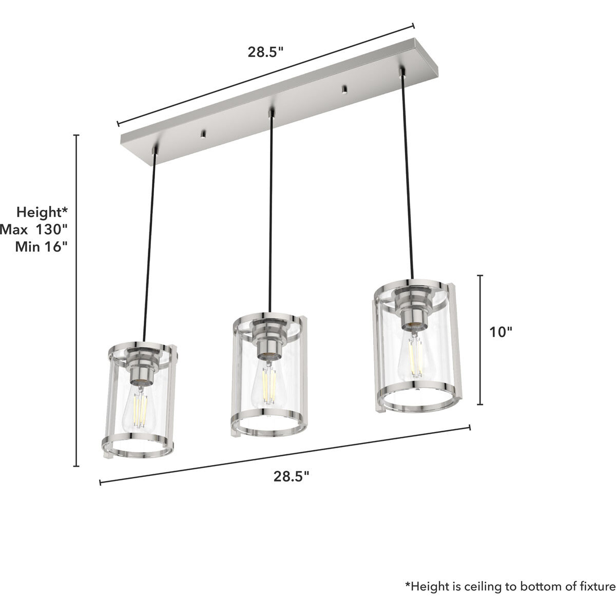 Astwood 3 Light 9 inch Polished Nickel Linear Cluster Pendant Ceiling Light
