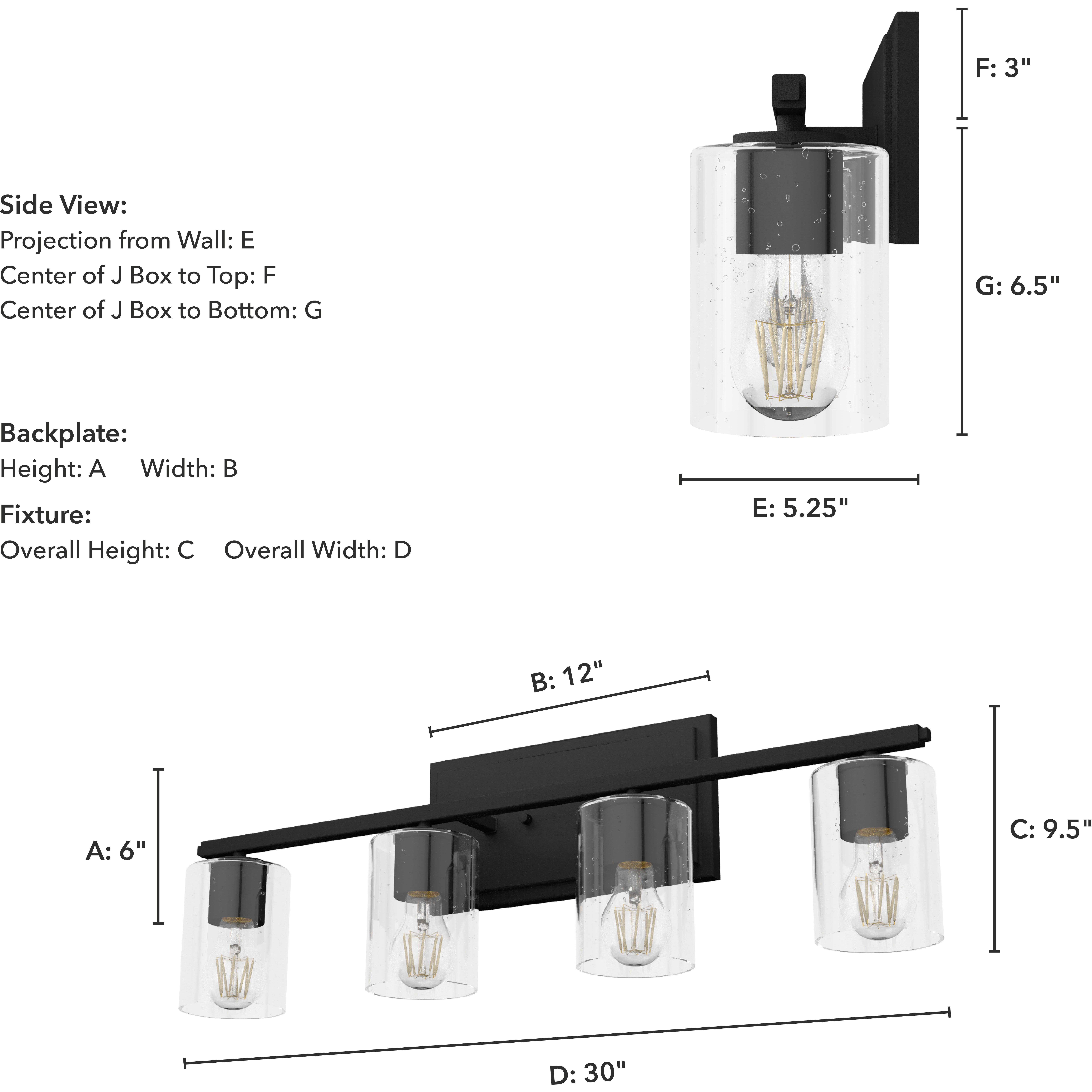 Kerrison 4 Light 30 inch Natural Black Iron Vanity Light Wall Light
