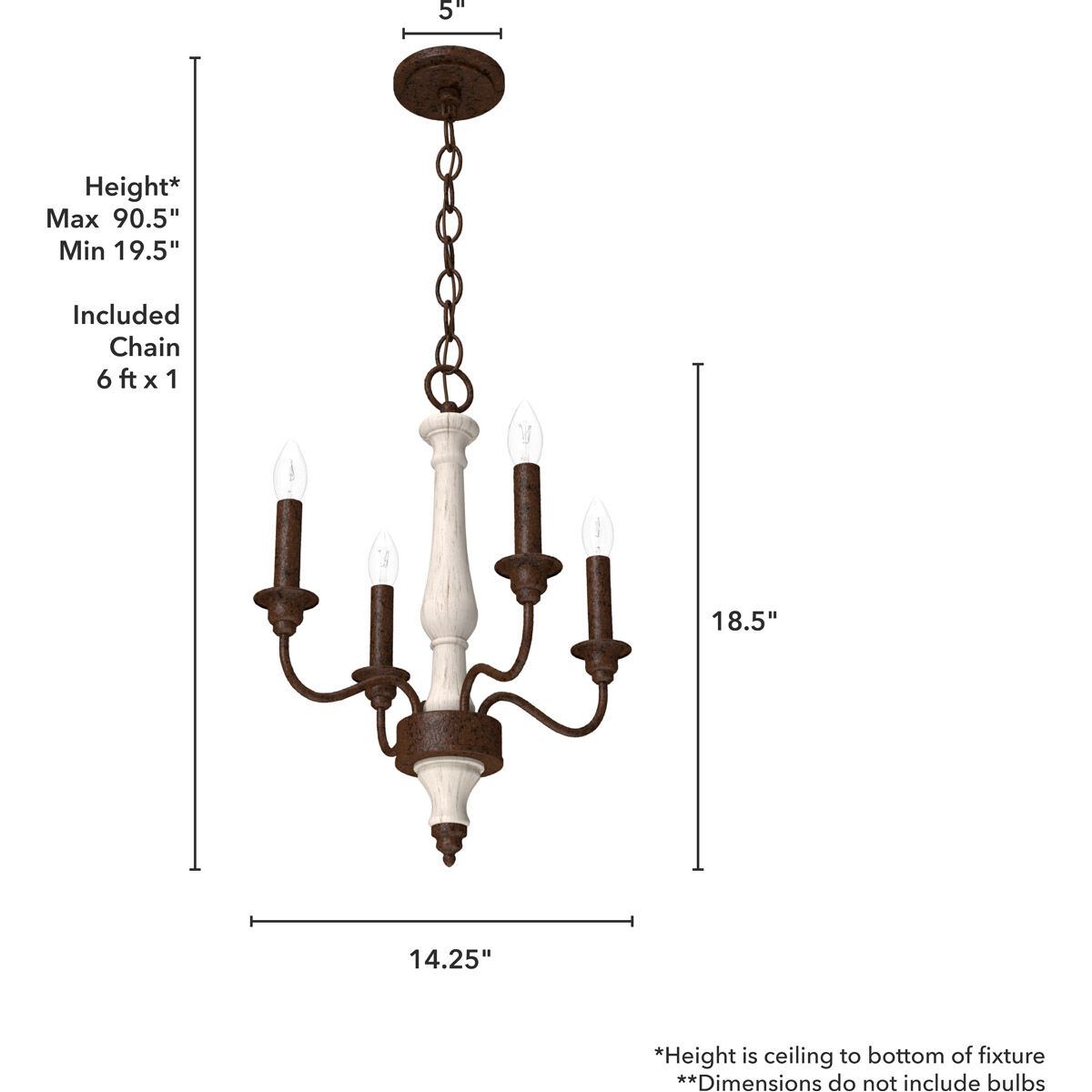 Teren 4 Light 14.25 inch Distressed White Mini Chandelier Ceiling Light