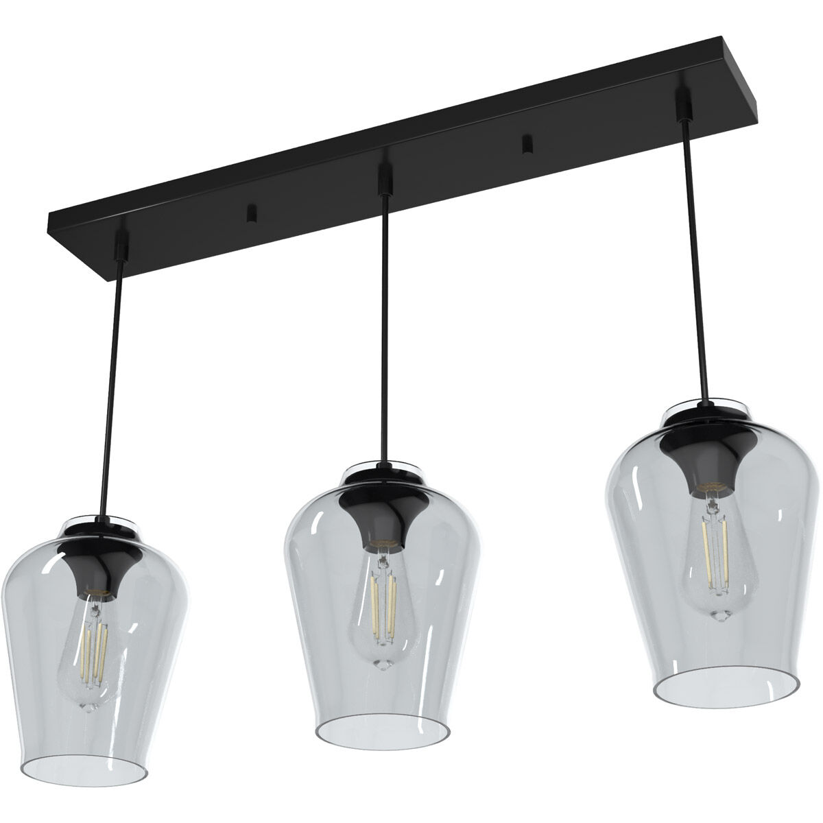 Vidria 3 Light 7 inch Matte Black Linear Cluster Pendant Ceiling Light