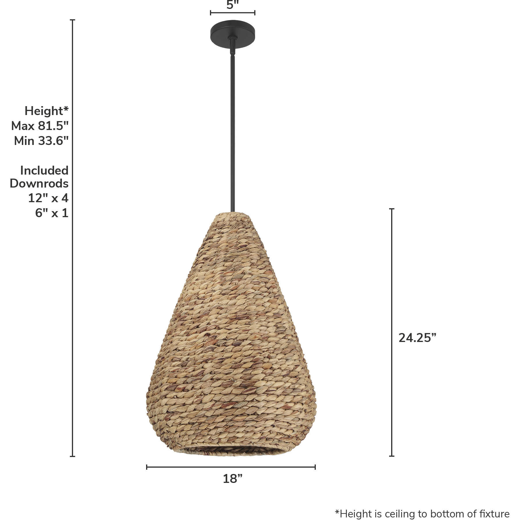 Cambria 3 Light 18 inch Matte Black Pendant Ceiling Light, Large