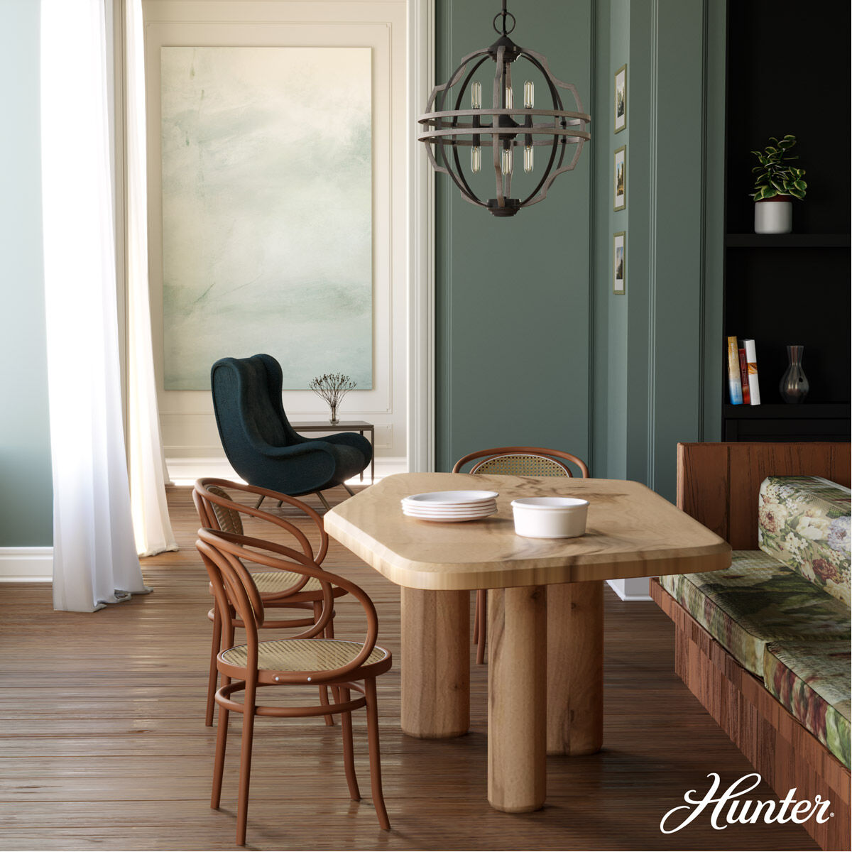 Stone Creek 6 Light 19.25 inch Noble Bronze and White Washed Oak Pendant Ceiling Light