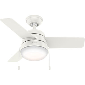 Aker 36 inch Fresh White with Fresh White/Natural Wood Blades Ceiling Fan