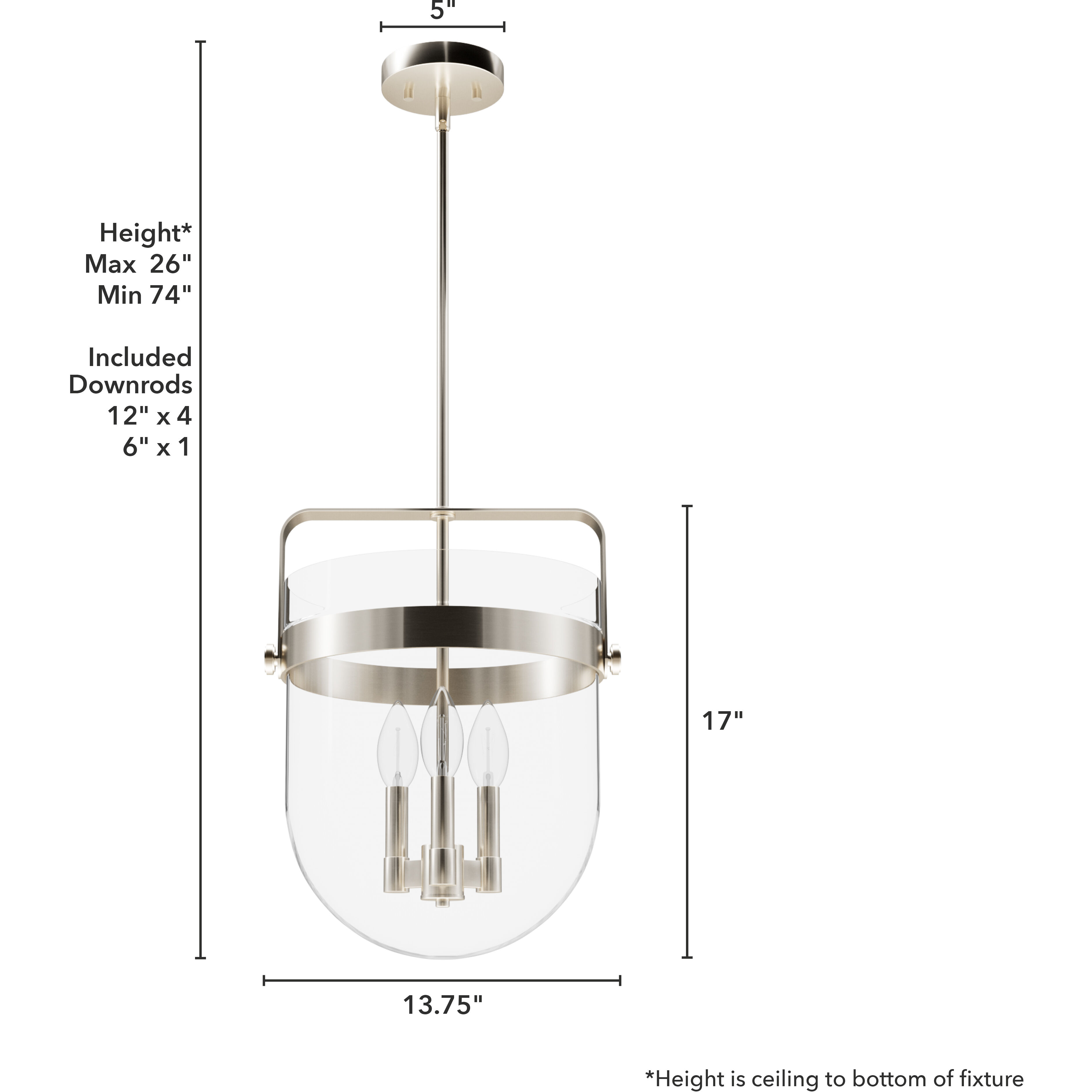 Karloff 3 Light 13.75 inch Brushed Nickel Pendant Ceiling Light
