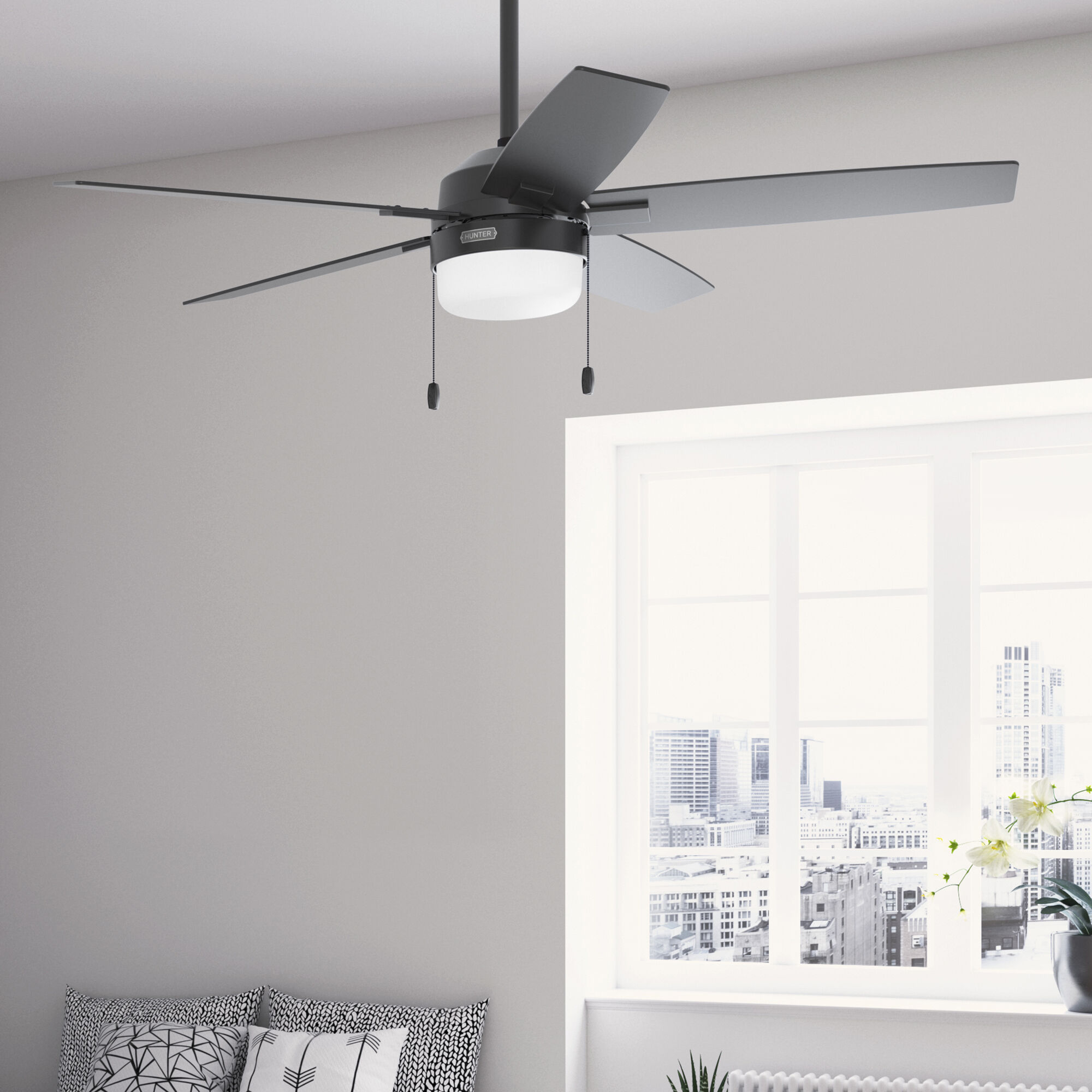 Anisten 52 inch Matte Black with Matte Black/Dark Gray Oak Blades Ceiling Fan