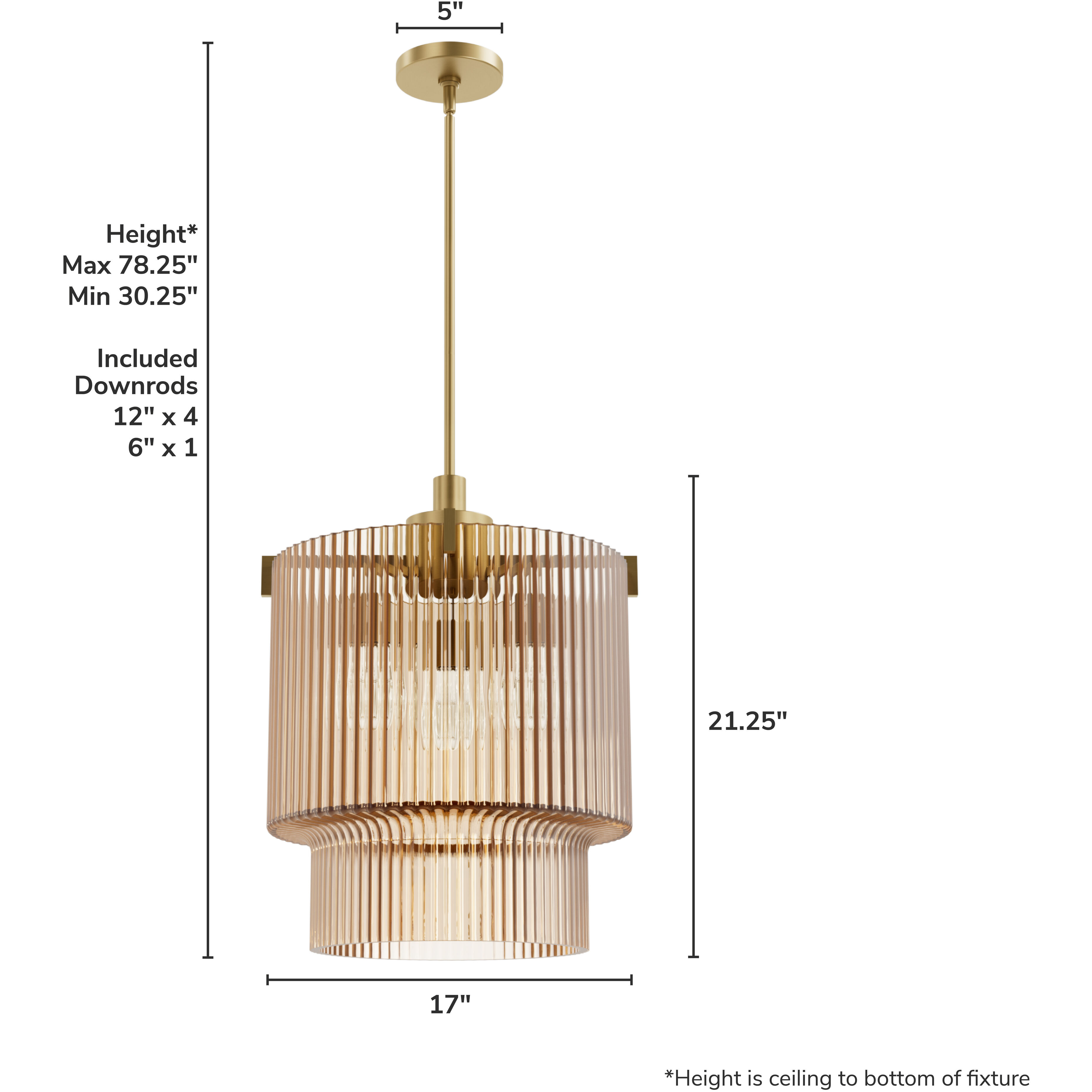 Ontario 3 Light 17.1 inch Luxe Gold Pendant Ceiling Light, Large