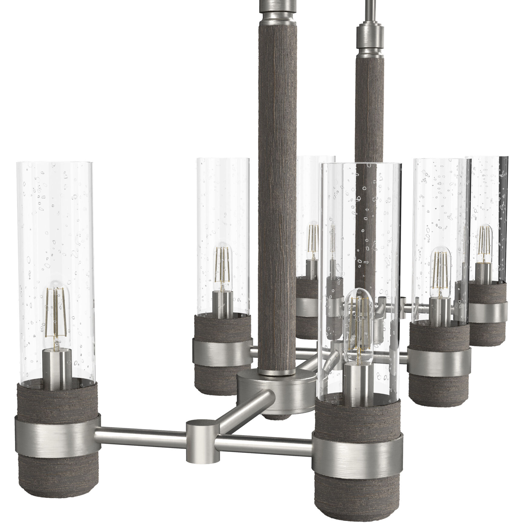 River Mill 6 Light 36.5 inch Brushed Nickel and Gray Wood Linear Chandelier Ceiling Light