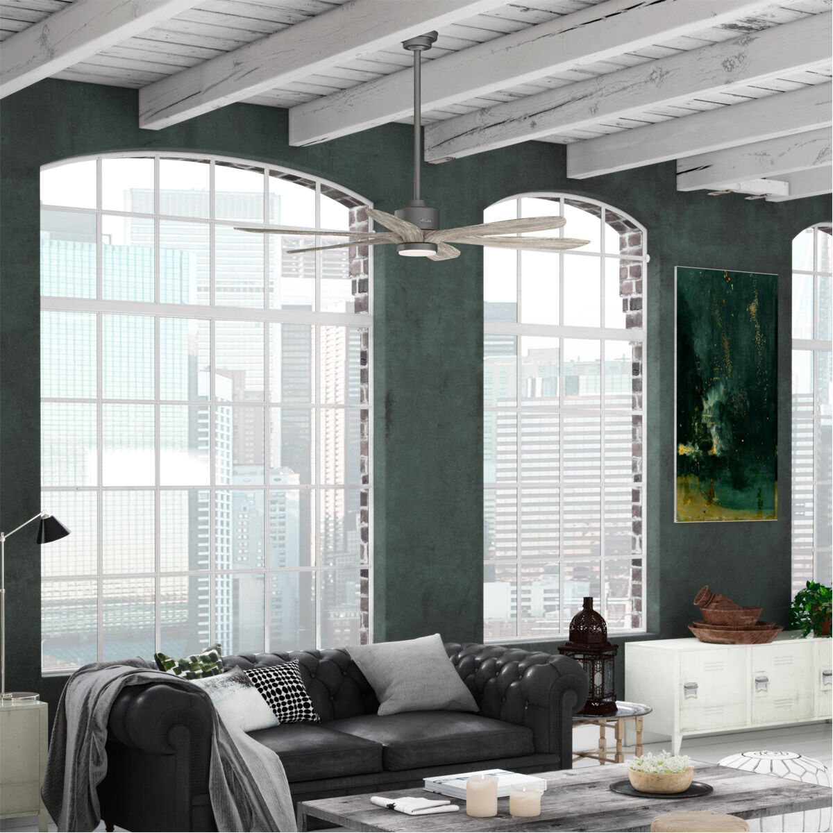 Rhinebeck 58 inch Matte Silver with Weathered White Birch Blades Ceiling Fan