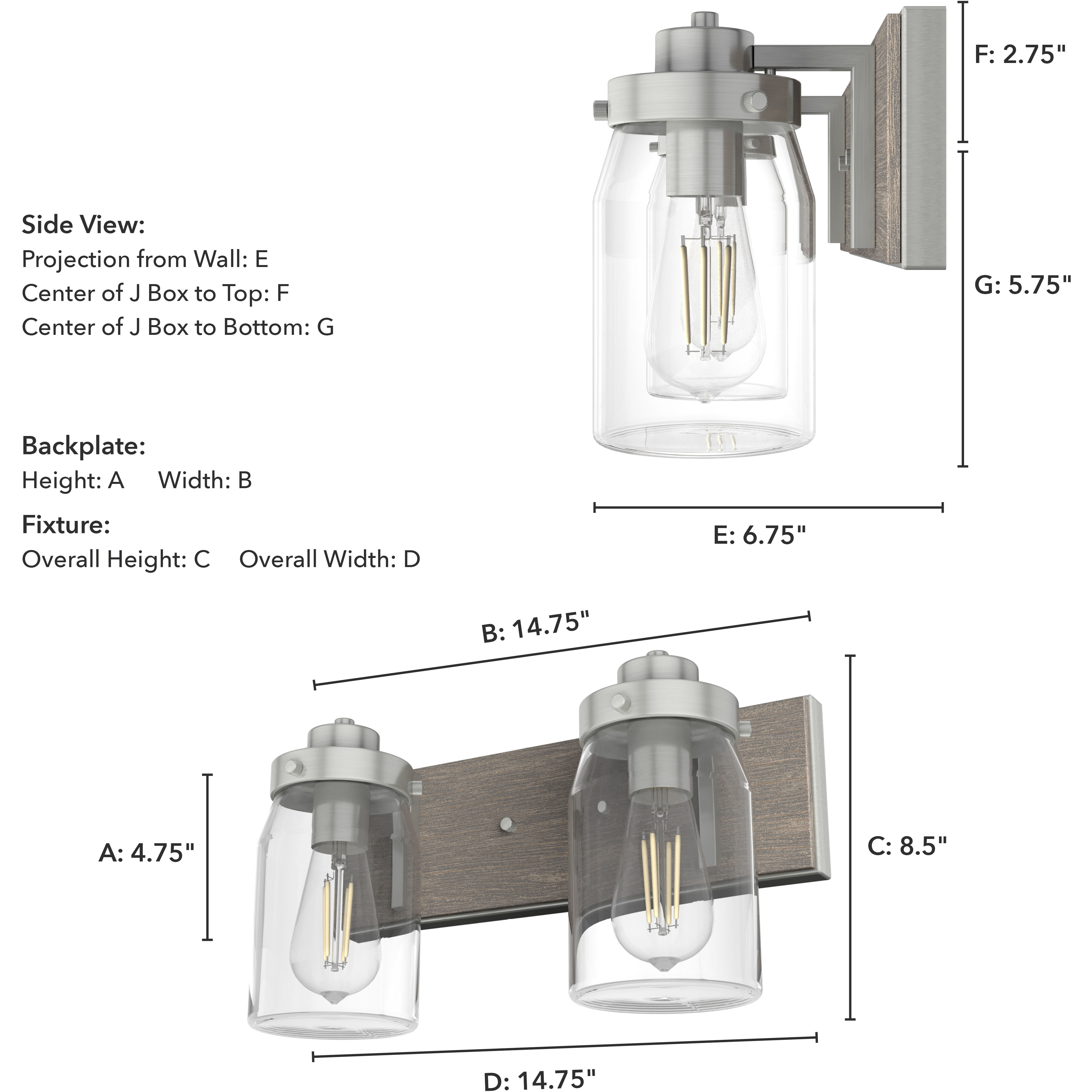 Devon Park 2 Light 14.75 inch Brushed Nickel and Grey Wood Vanity Light Wall Light
