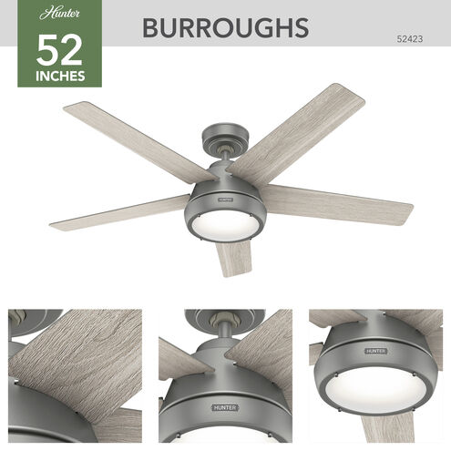 Burroughs 52 inch Matte Silver with Light Gray Oak Blades Ceiling Fan