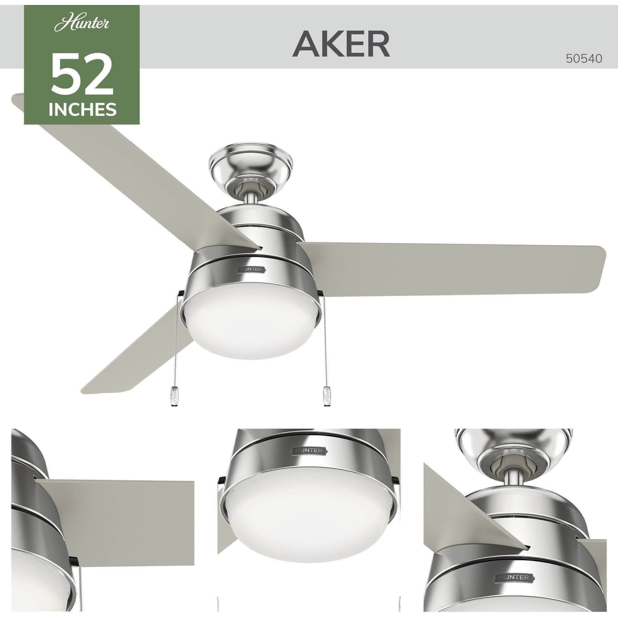 Aker 52 inch Brushed Nickel with Matte Nickel/Light Grey Oak Blades Ceiling Fan