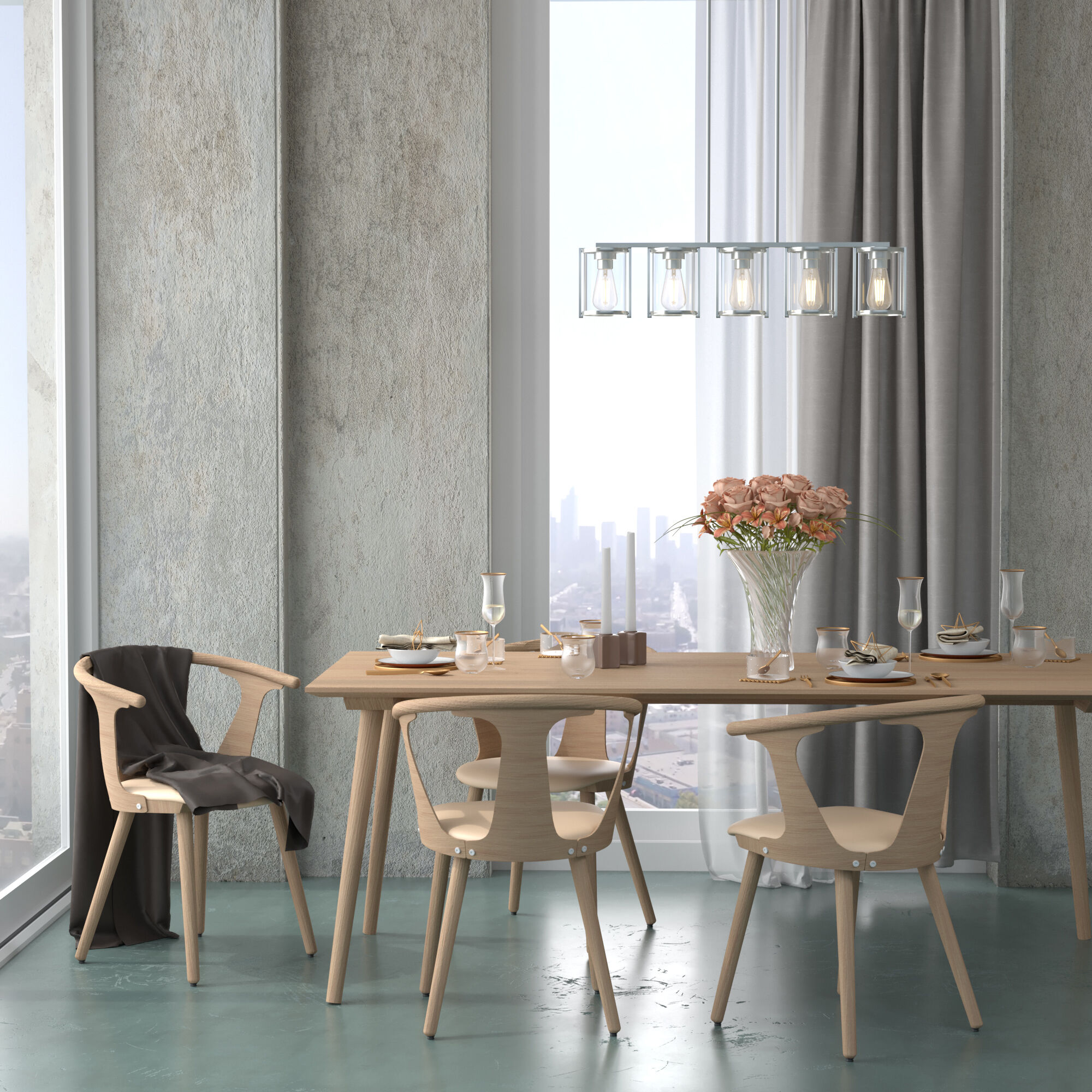 Astwood 5 Light 39 inch Brushed Nickel Linear Chandelier Ceiling Light, Large