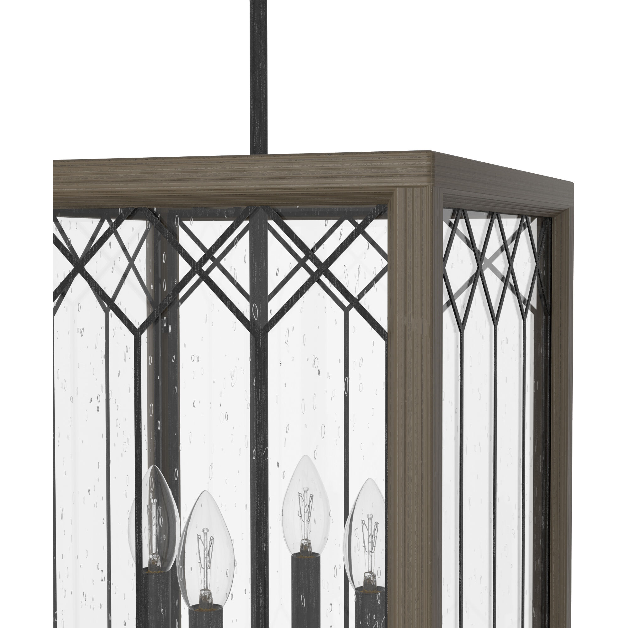 Chevron 4 Light 14 inch Rustic Iron and French Oak Lantern Pendant Ceiling Light, Small