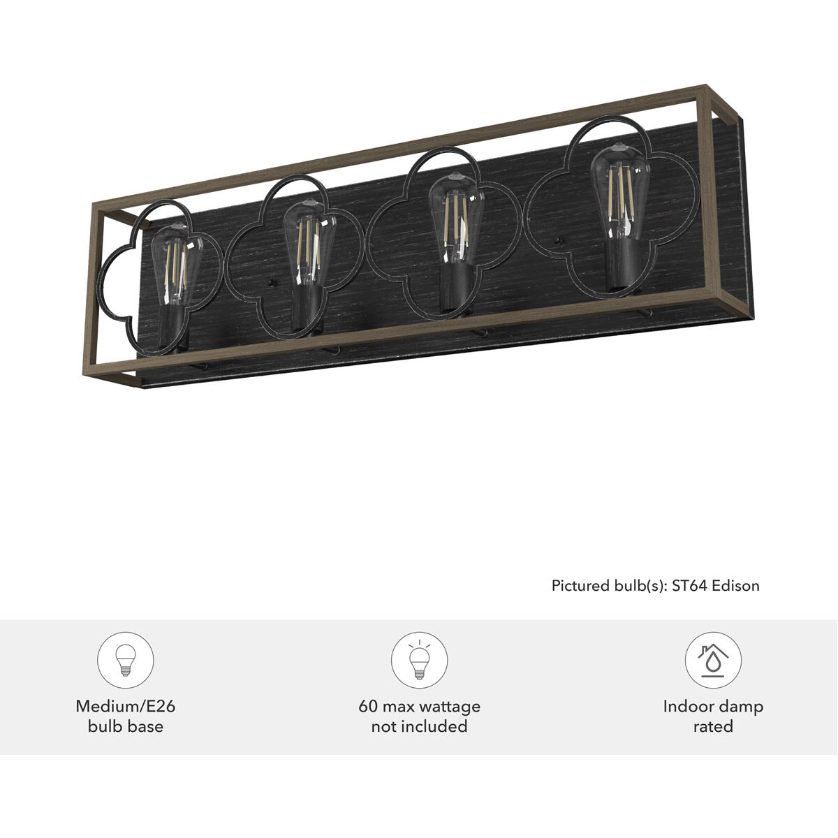 Gablecrest 4 Light 33 inch French Oak and Rustic Iron Vanity Light Wall Light