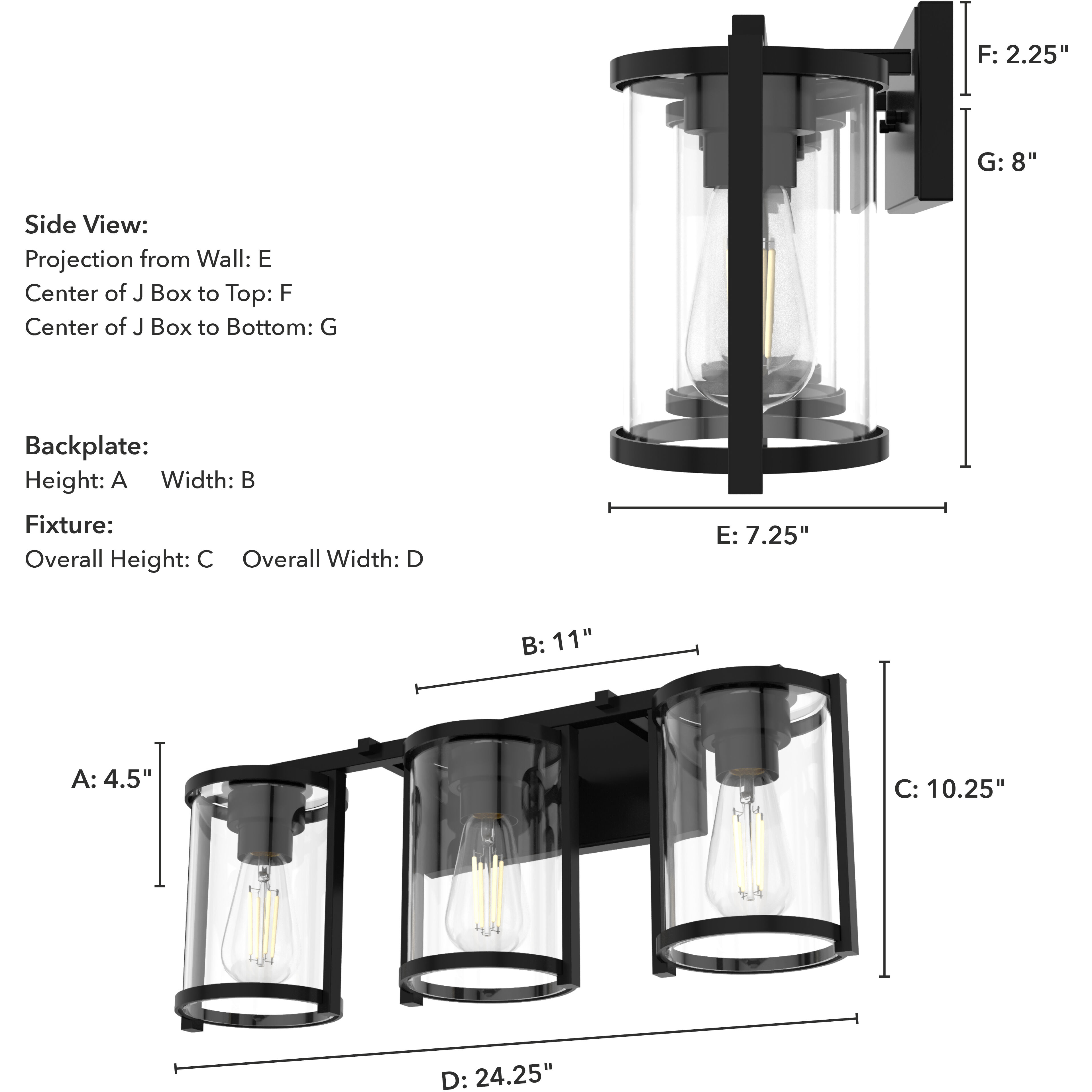 Astwood 3 Light 24.25 inch Matte Black Vanity Light Wall Light