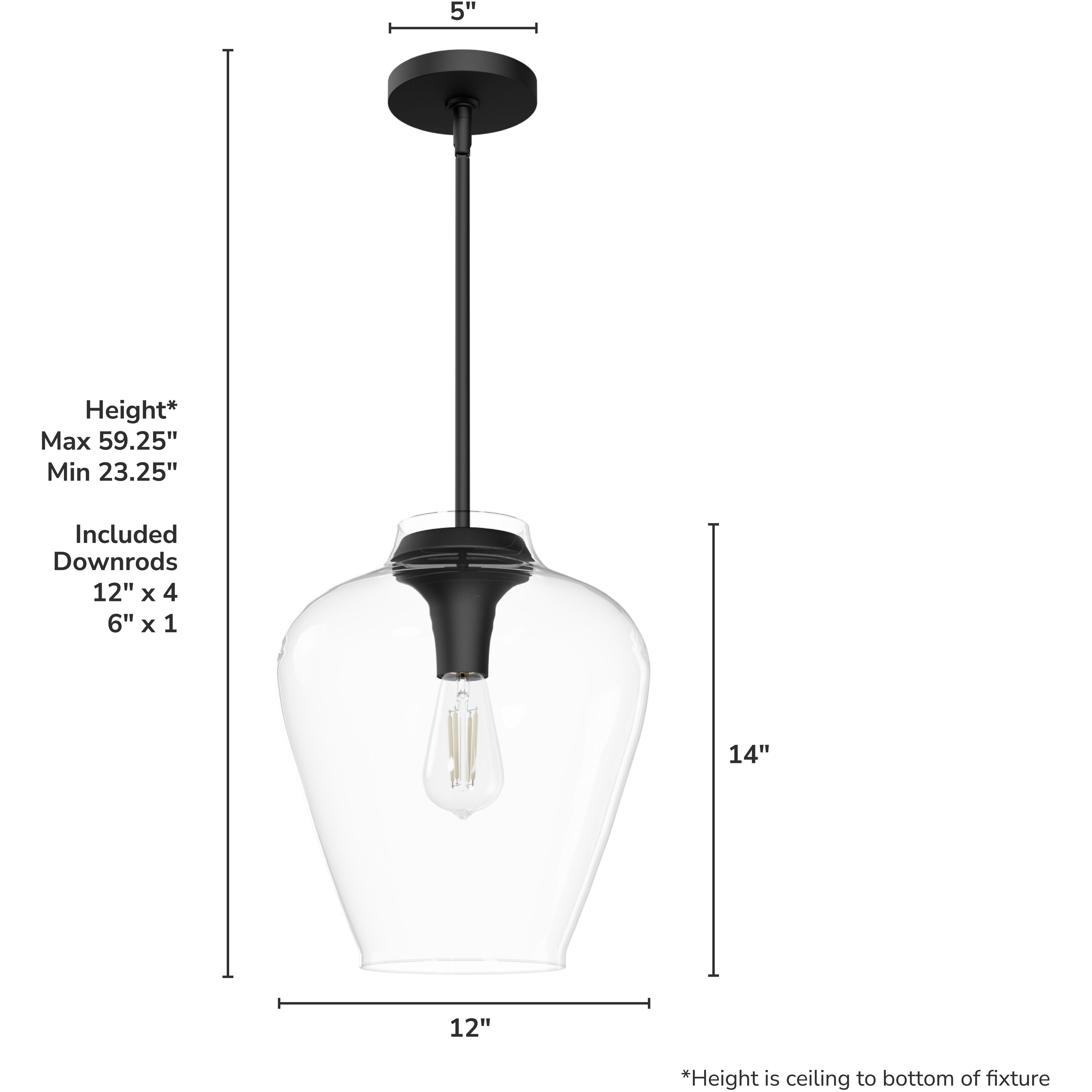 Vidria 1 Light 12 inch Matte Black Pendant Ceiling Light, Medium
