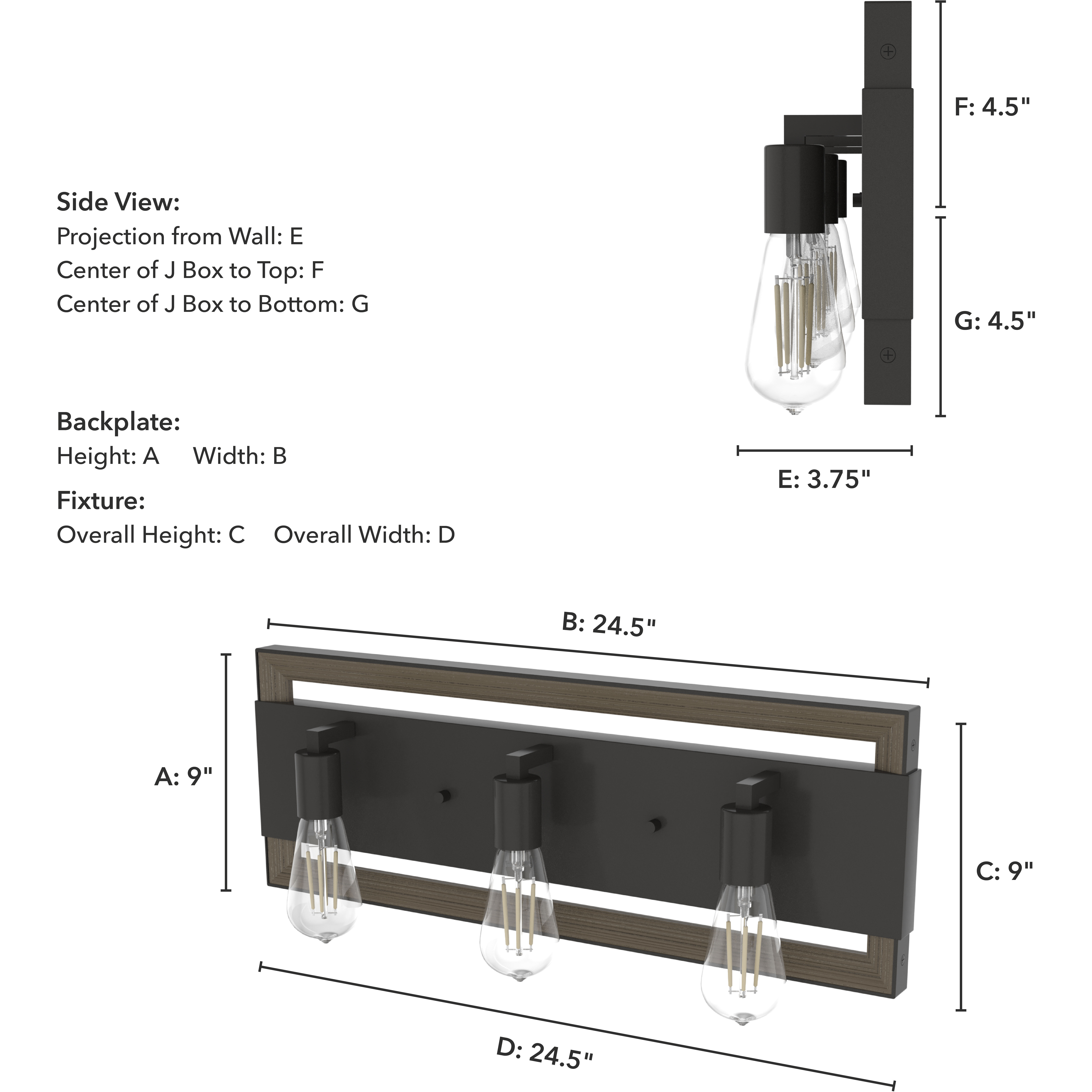 Woodburn 3 Light 24.5 inch Noble Bronze Vanity Light Wall Light