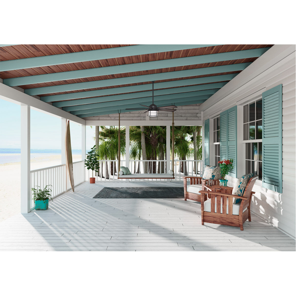 Key Biscayne 54 inch Weathered Zinc with Burnished Grey Pine/Grey Pine Blades Outdoor Ceiling Fan