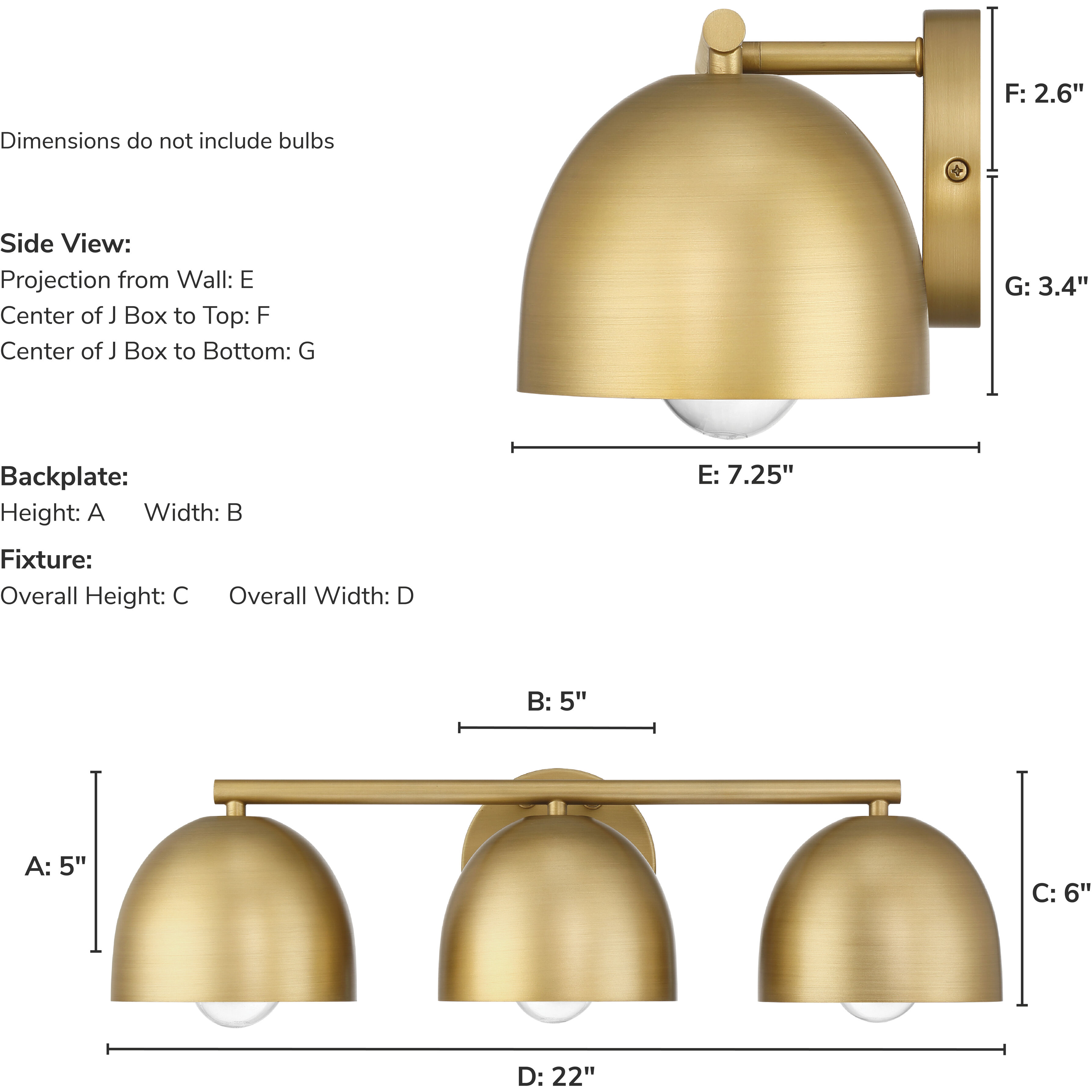 Erling 3 Light Luxe Gold Vanity Light Wall Light, Medium