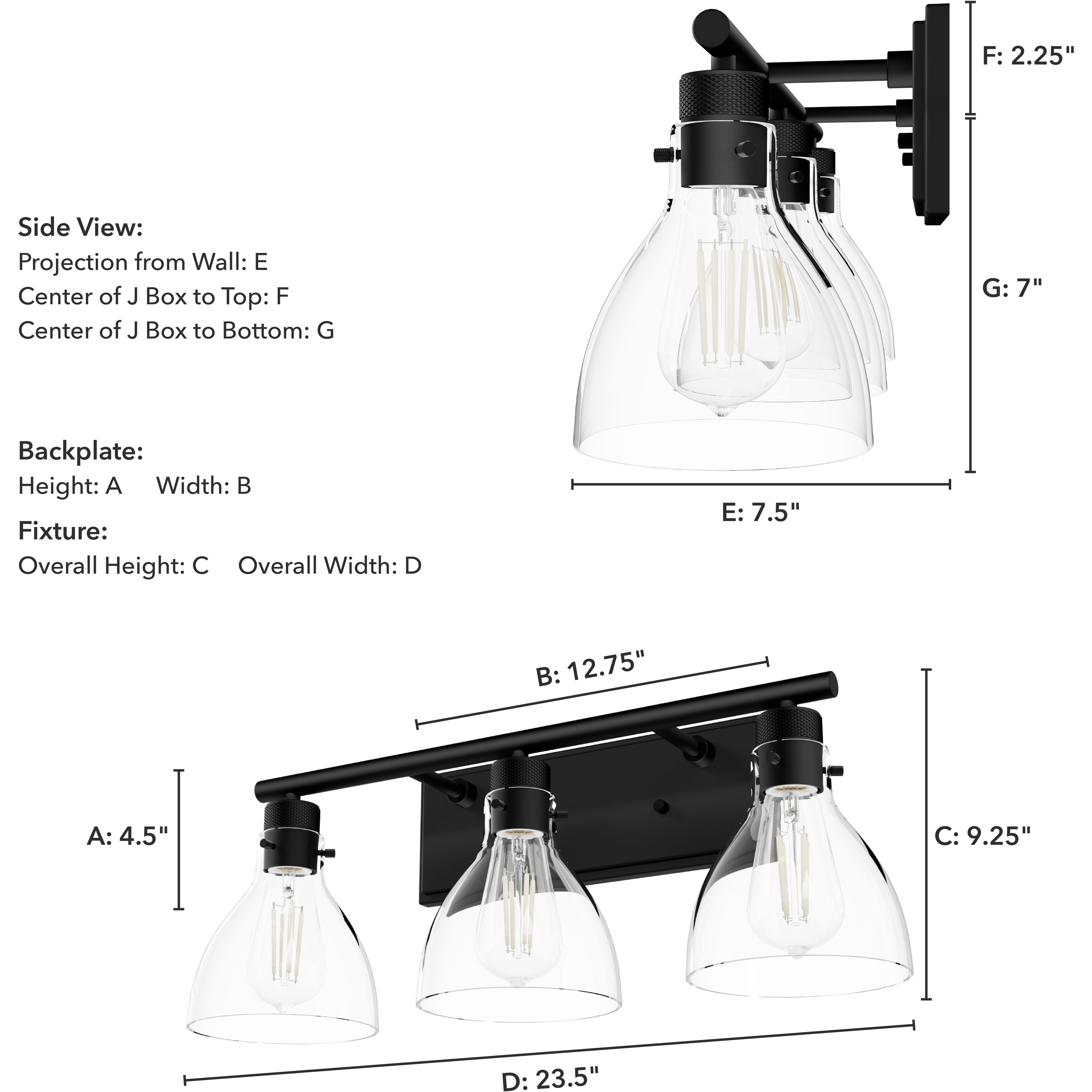 Van Nuys 3 Light 23.5 inch Matte Black Vanity Light Wall Light