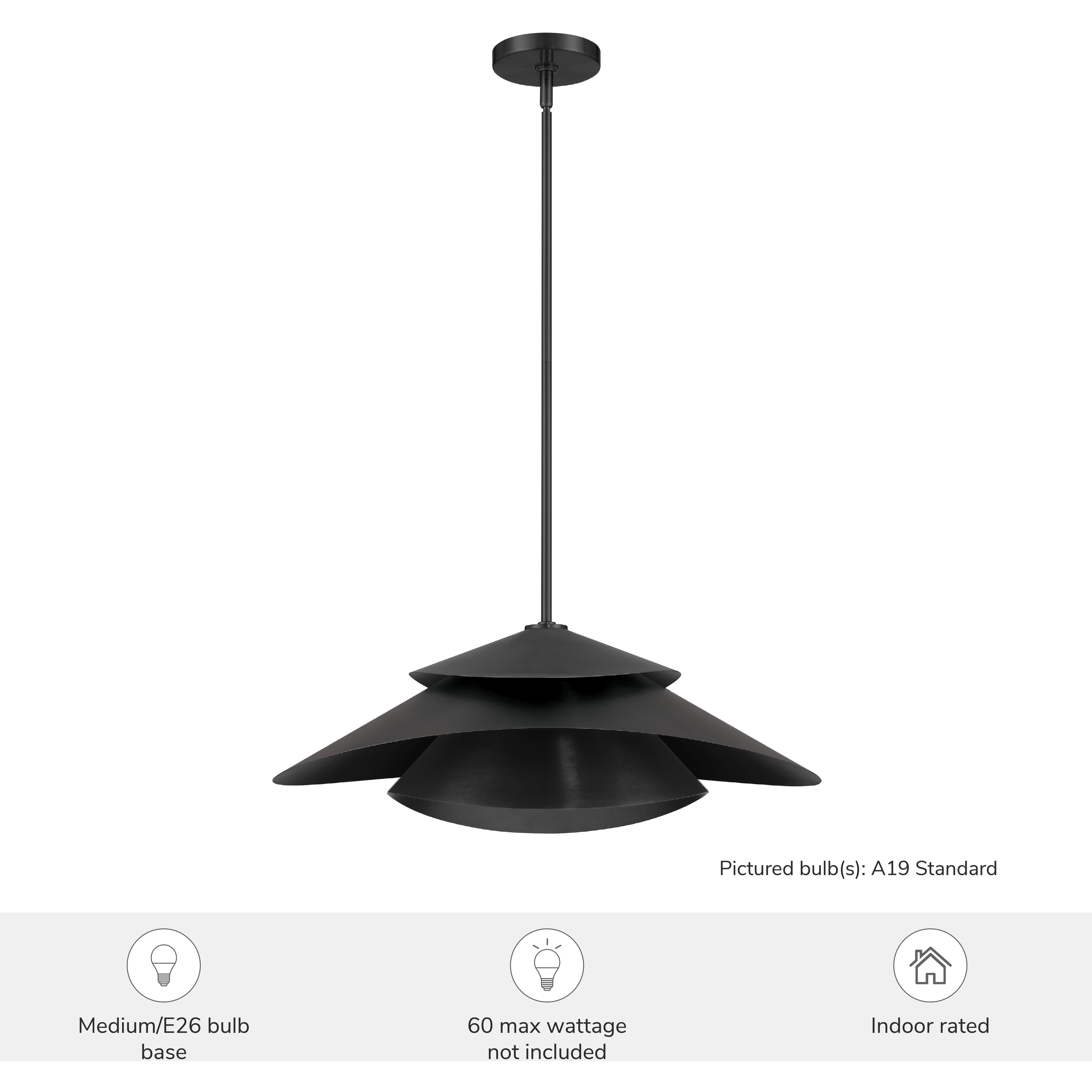 Hiro 1 Light 20 inch Matte Black Pendant Ceiling Light, Extra Large