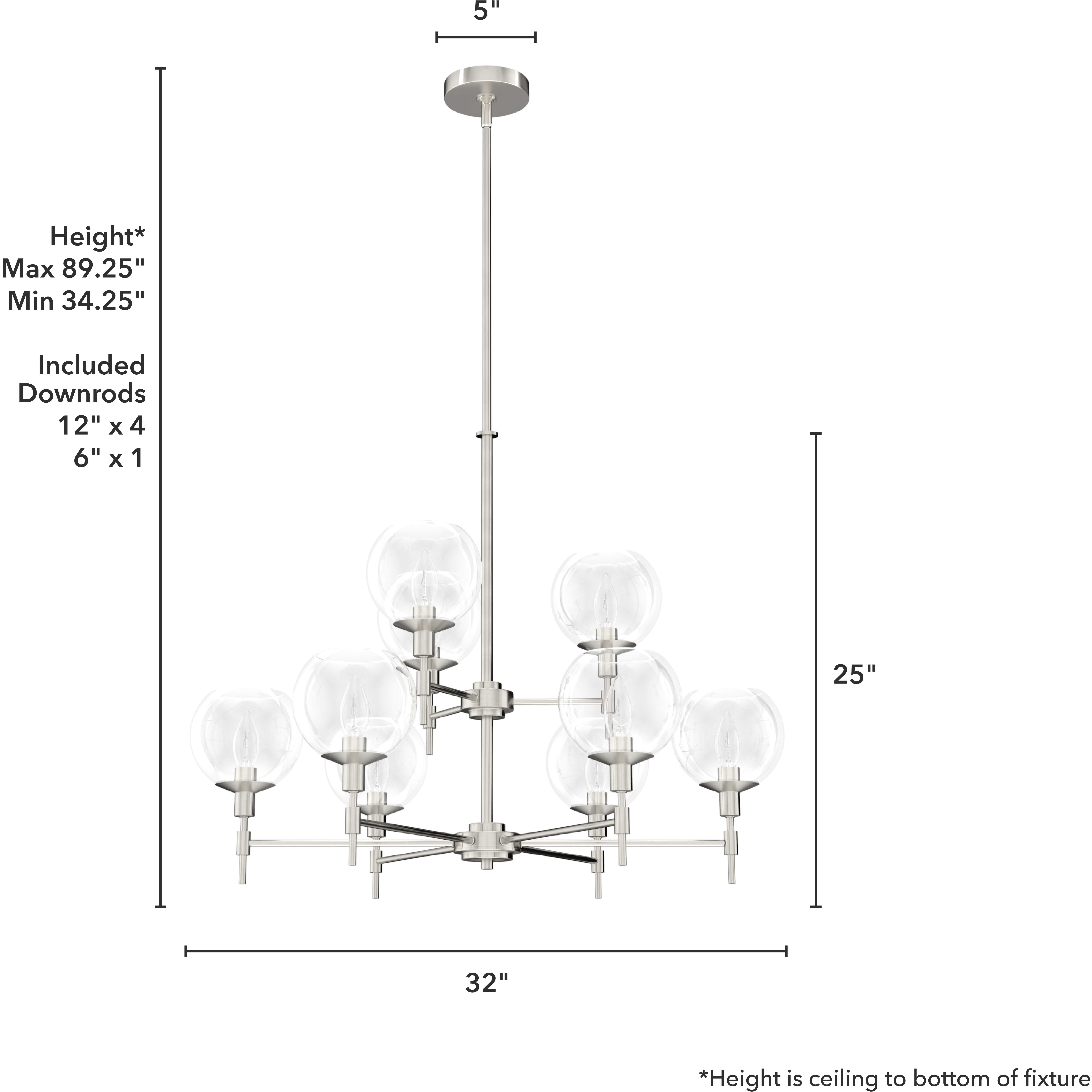Xidane 9 Light 32 inch Brushed Nickel 2-Tier Chandelier Ceiling Light