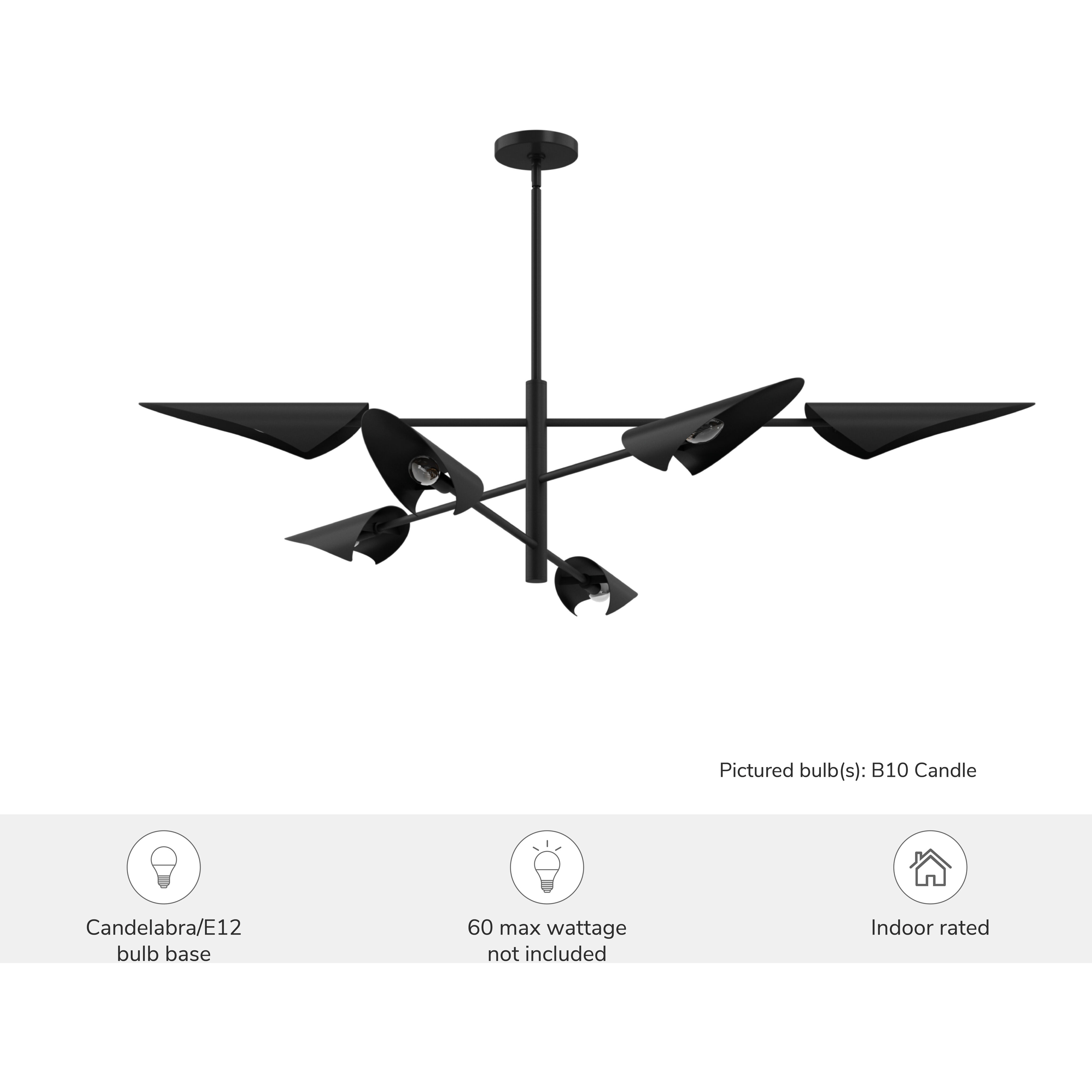 Merian 6 Light 48 inch Matte Black Chandelier Ceiling Light, Large