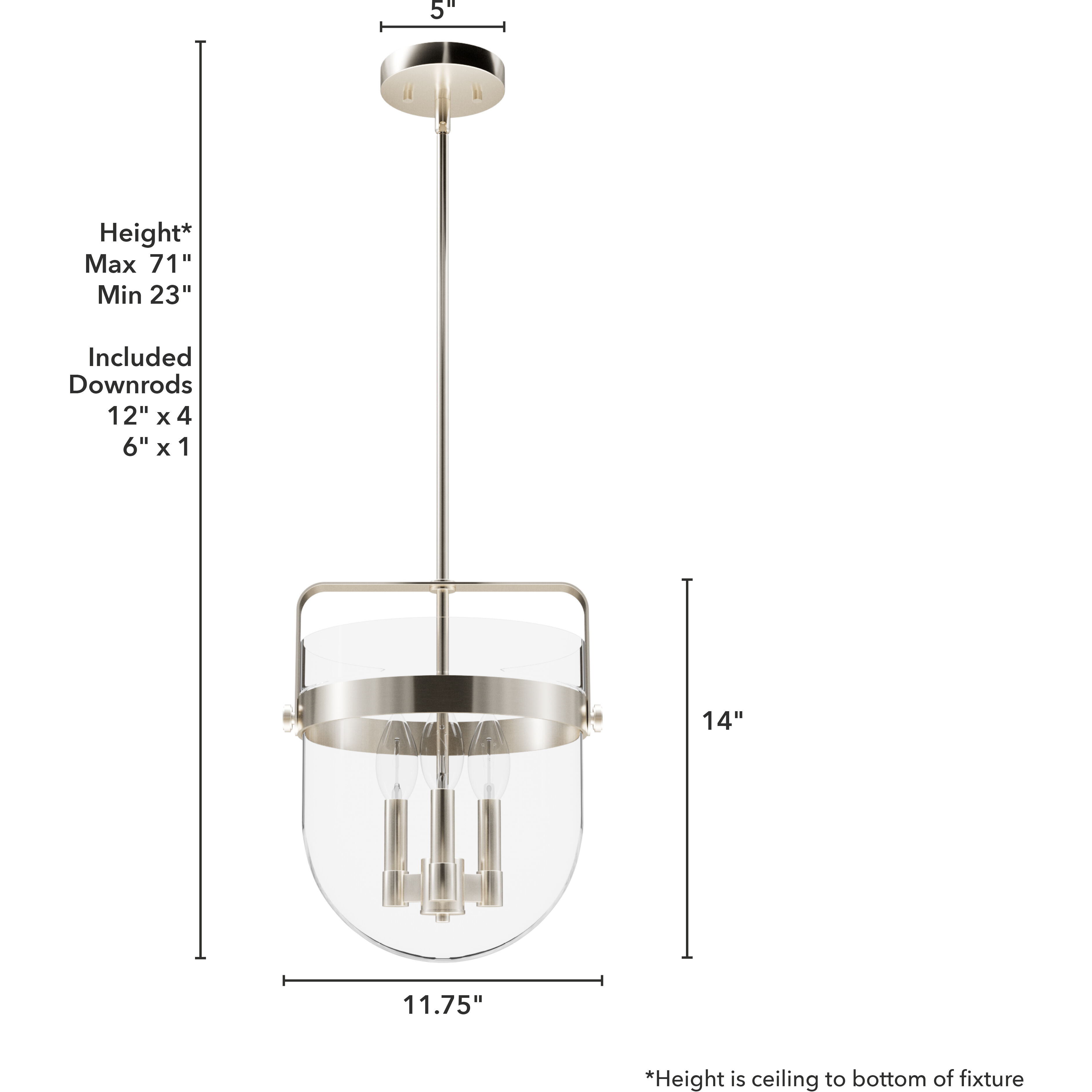 Karloff 3 Light 11.75 inch Brushed Nickel Pendant Ceiling Light