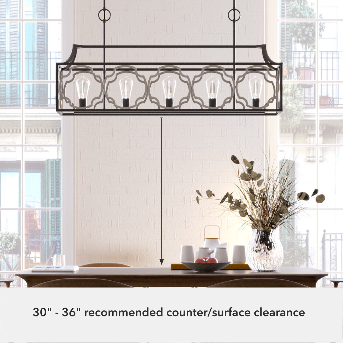 Stone Creek 5 Light 43.5 inch Noble Bronze and White Washed Oak Linear Chandelier Ceiling Light