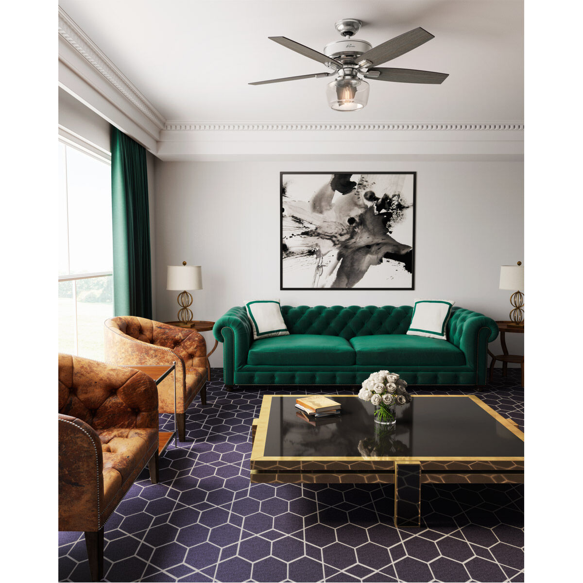 Bennett 52 inch Brushed Nickel with Light Gray Oak/Greyed Walnut Blades Ceiling Fan