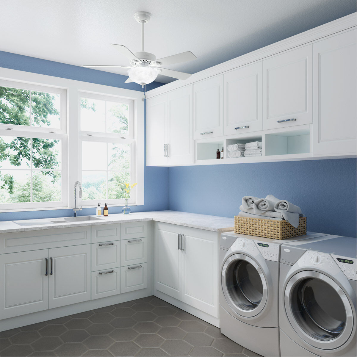 Swanson 44 inch Fresh White with Fresh White/Natural Wood Blades Ceiling Fan