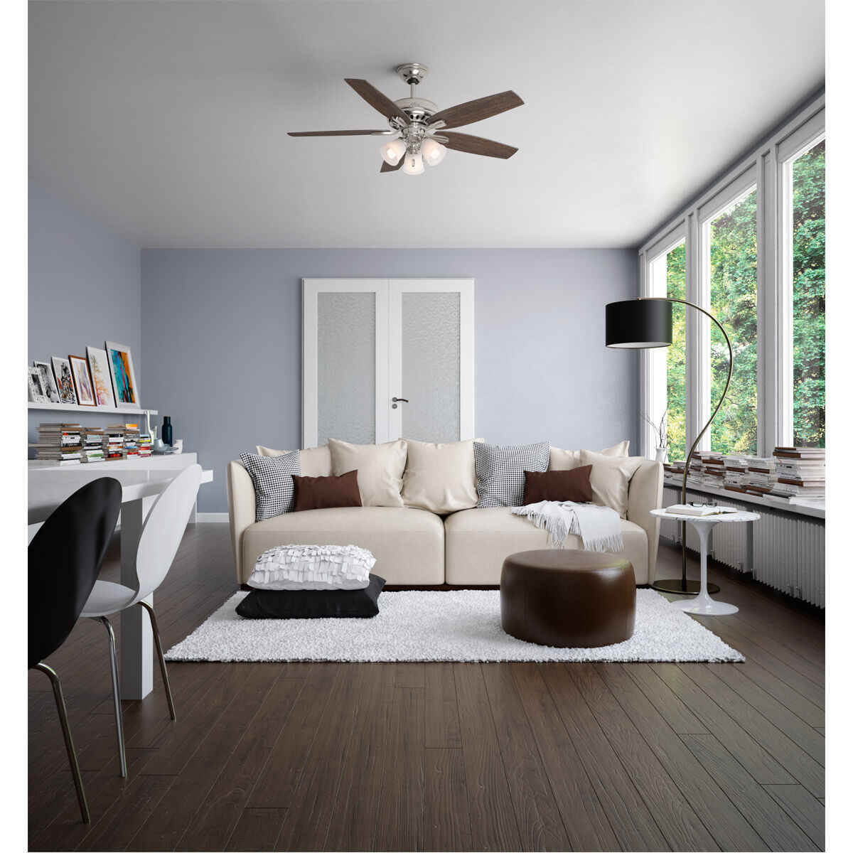 Newsome 52 inch Brushed Nickel with Medium Walnut/Dark Walnut Blades Ceiling Fan