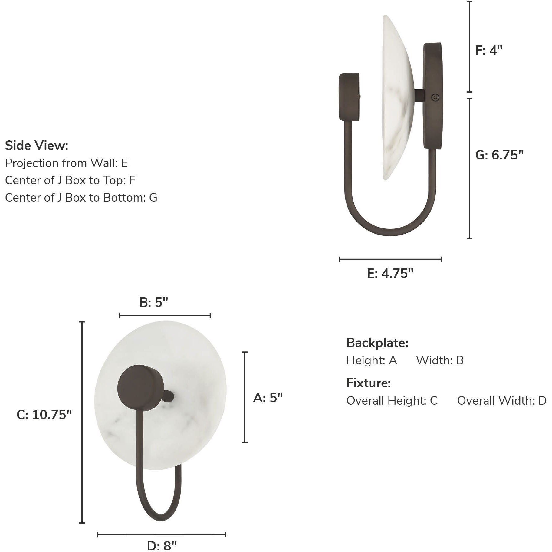 Amara Crest 1 Light 8 inch Matte Black and Cast Alabaster Sconce Wall Light, Medium