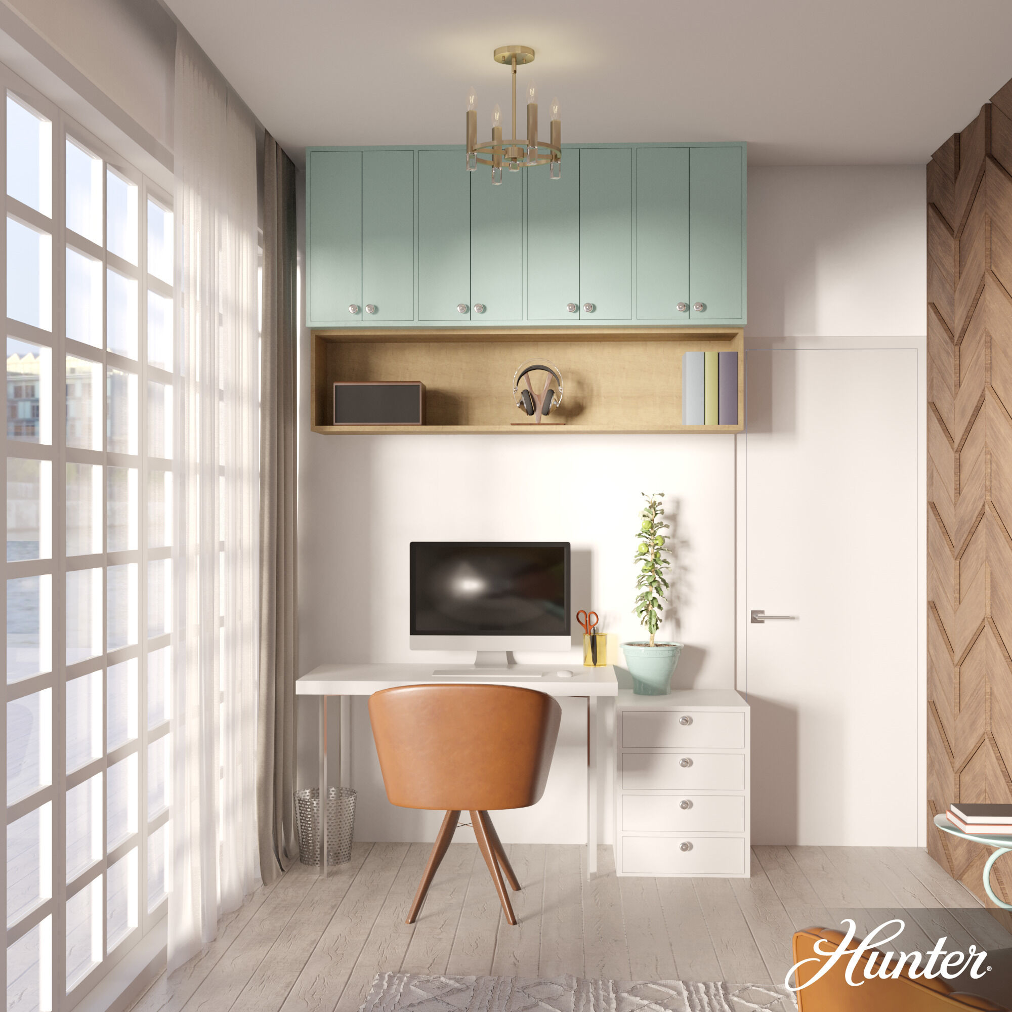 Sunjai 4 Light 12 inch Palm Gold Semi-Flush Mount Ceiling Light