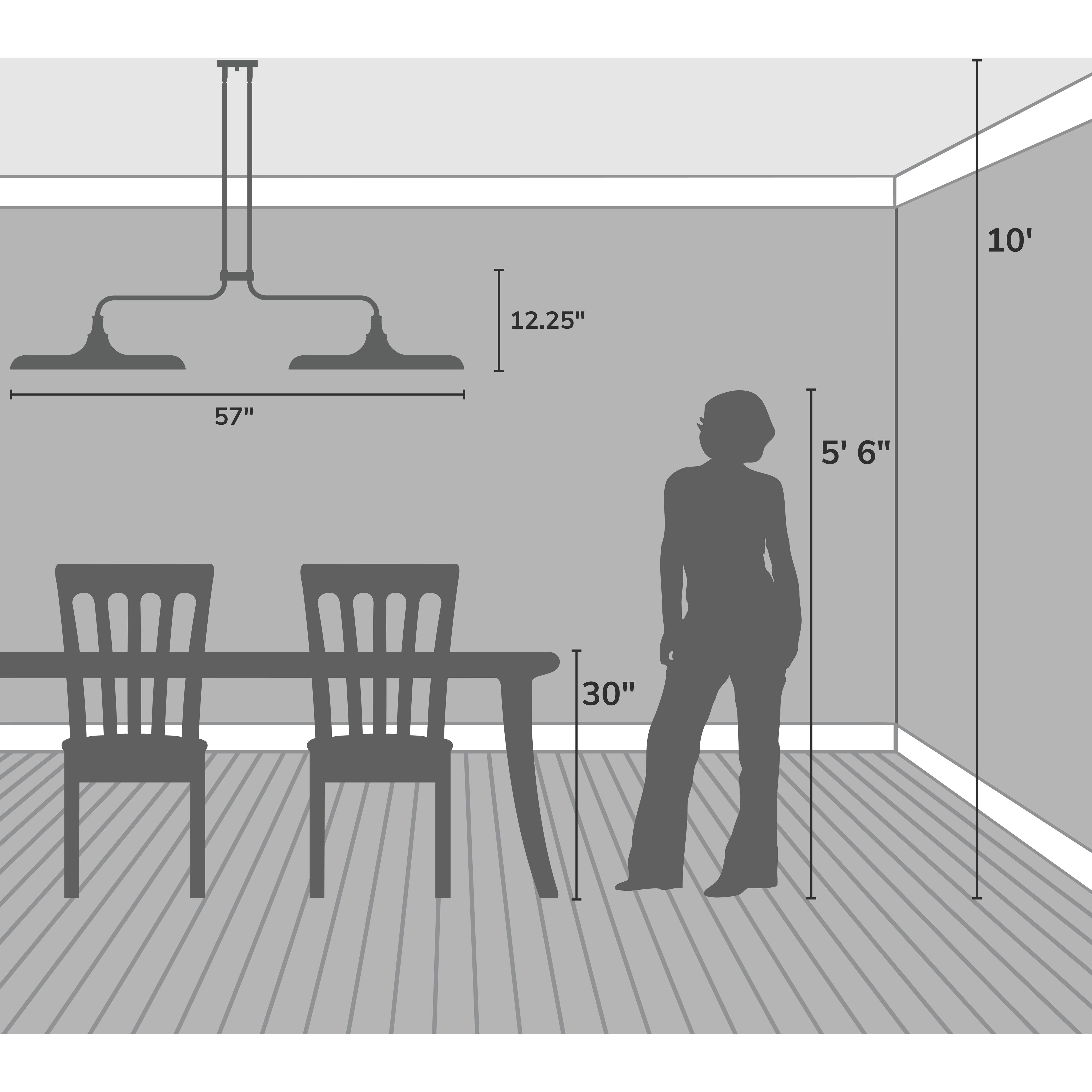 Moriso 2 Light 57 inch Matte Black and Modern Brass Linear Chandelier Ceiling Light, Large