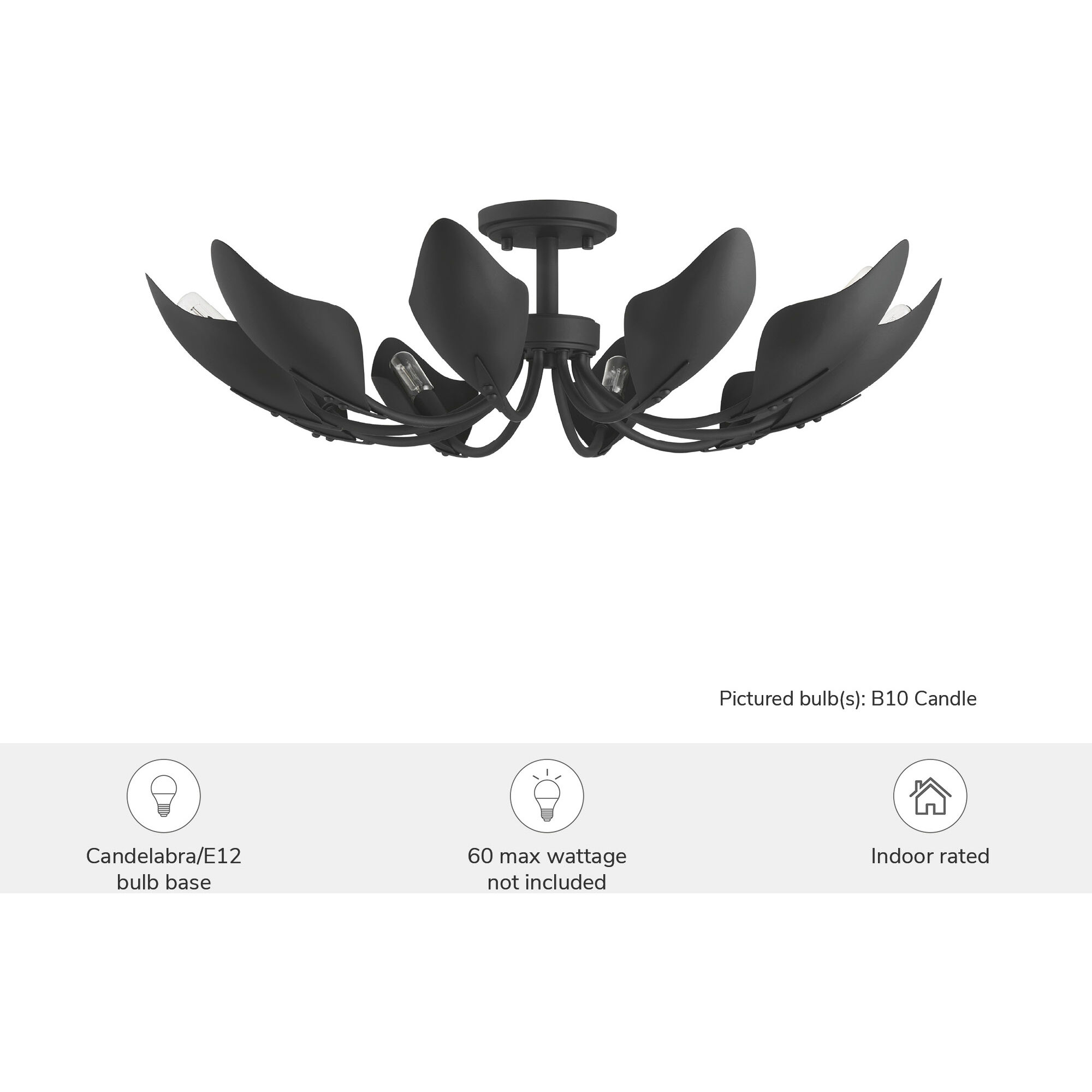 Juneway 10 Light 28 inch Matte Black Semi Flush Mount Ceiling Light, Large