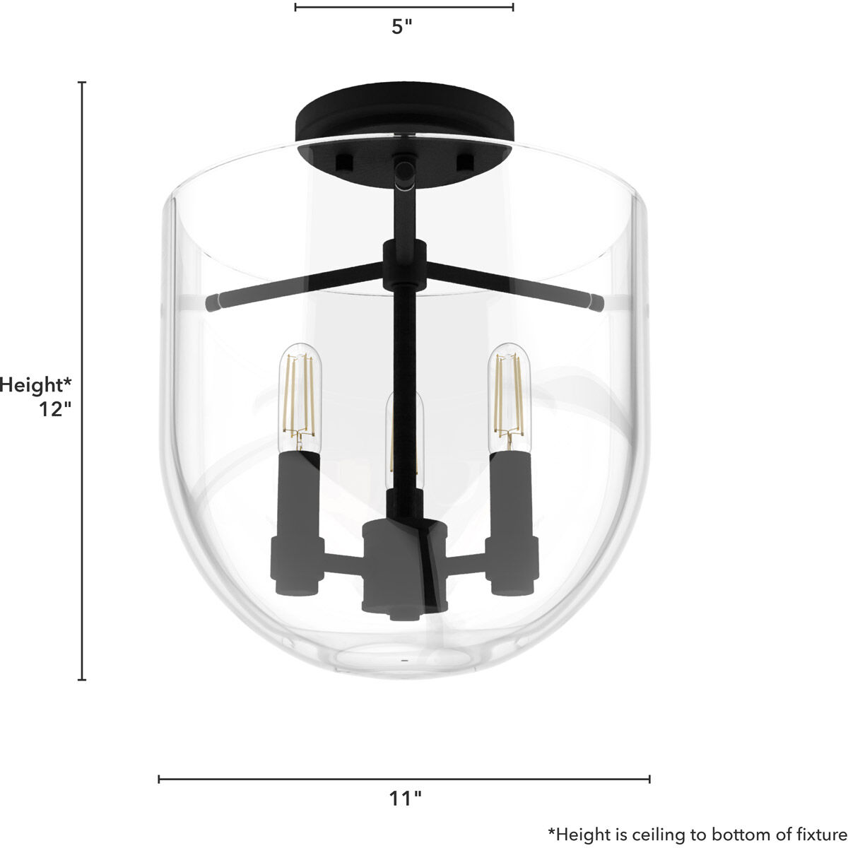 Sacha 3 Light 11 inch Natural Iron Semi-Flush Mount Ceiling Light