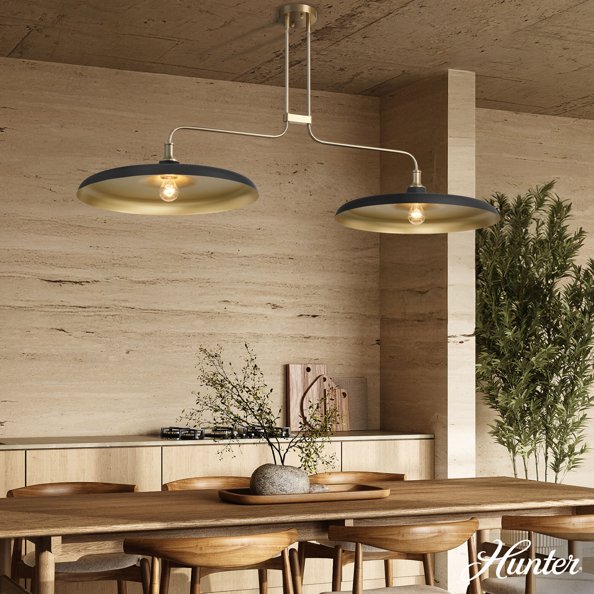 Moriso 2 Light 57 inch Matte Black and Modern Brass Linear Chandelier Ceiling Light, Large