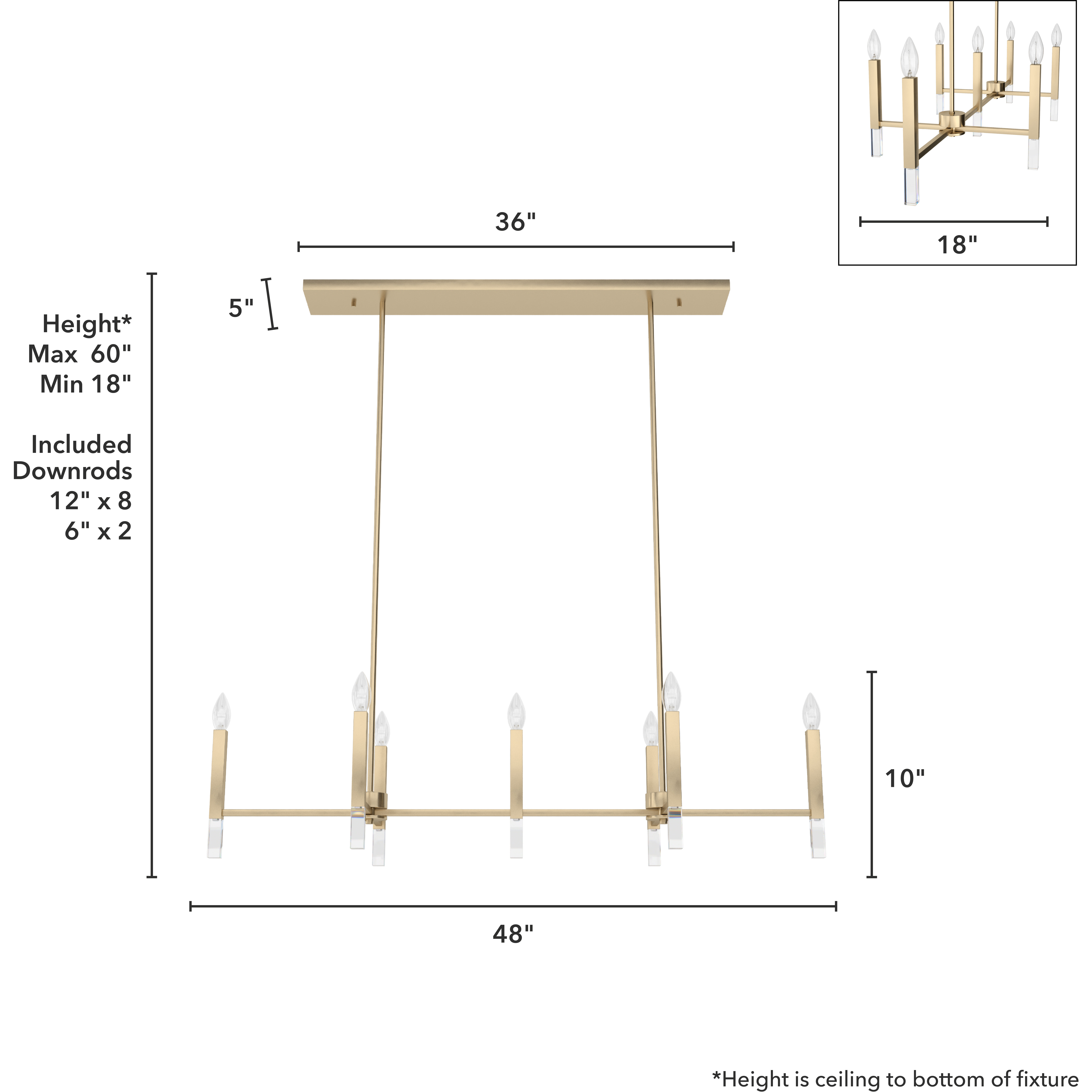 Sunjai 7 Light 48 inch Alturas Gold Linear Chandelier Ceiling Light