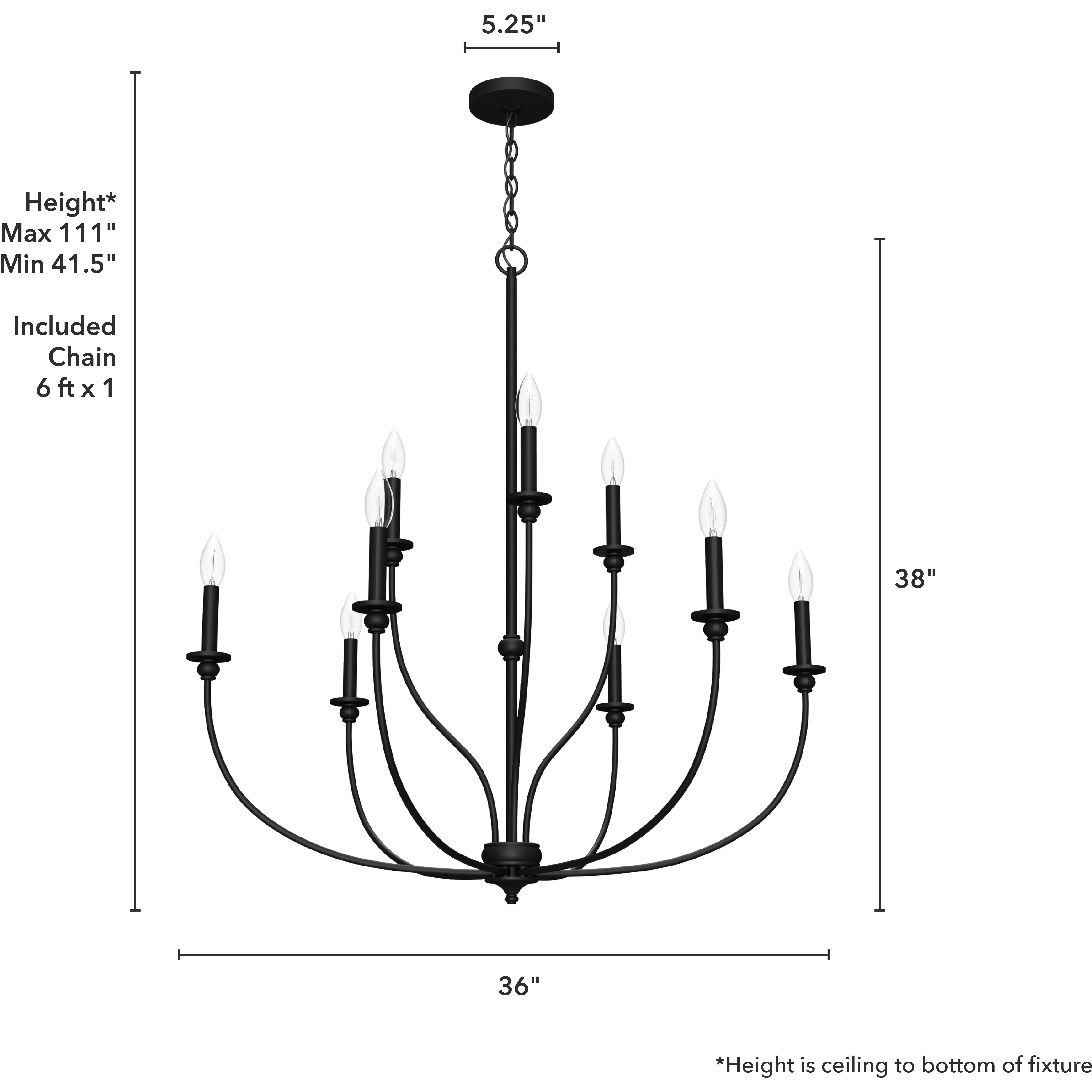 Southcrest 9 Light 36 inch Flat Matte Black 2-Tier Chandelier Ceiling Light